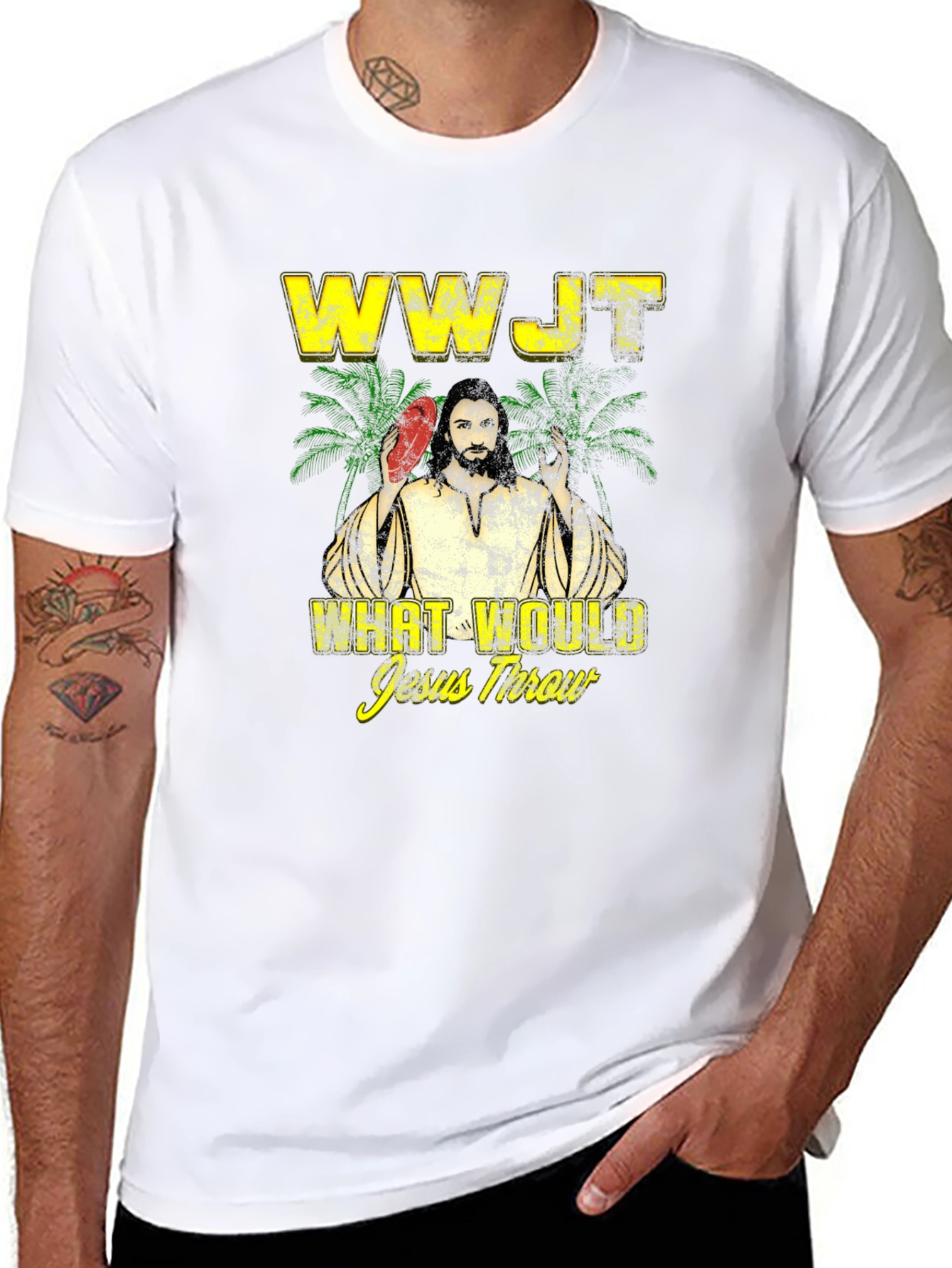 WWJT What Would Jesus Throw Black Graphic T-Shirt