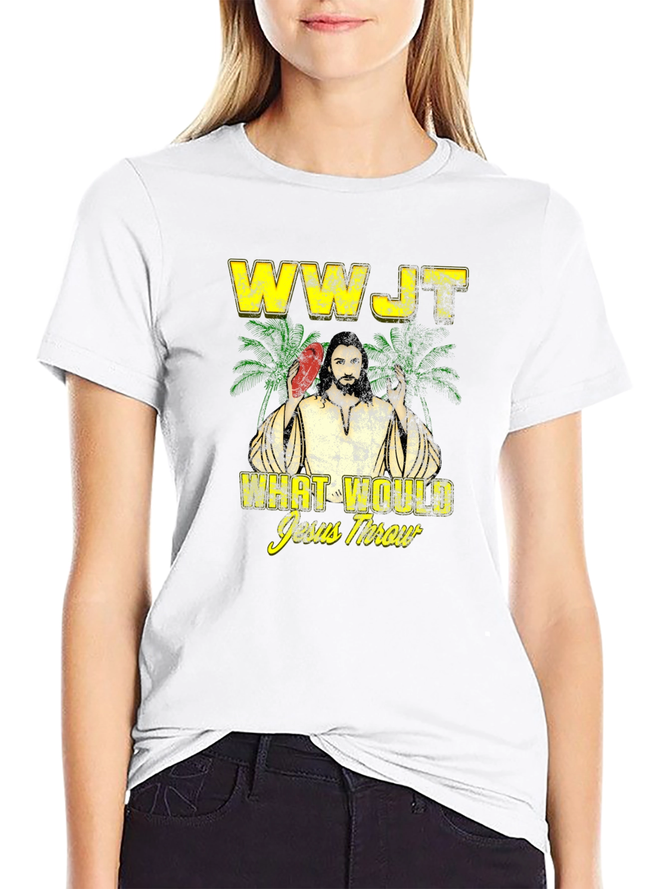 WWJT What Would Jesus Throw Black Graphic T-Shirt