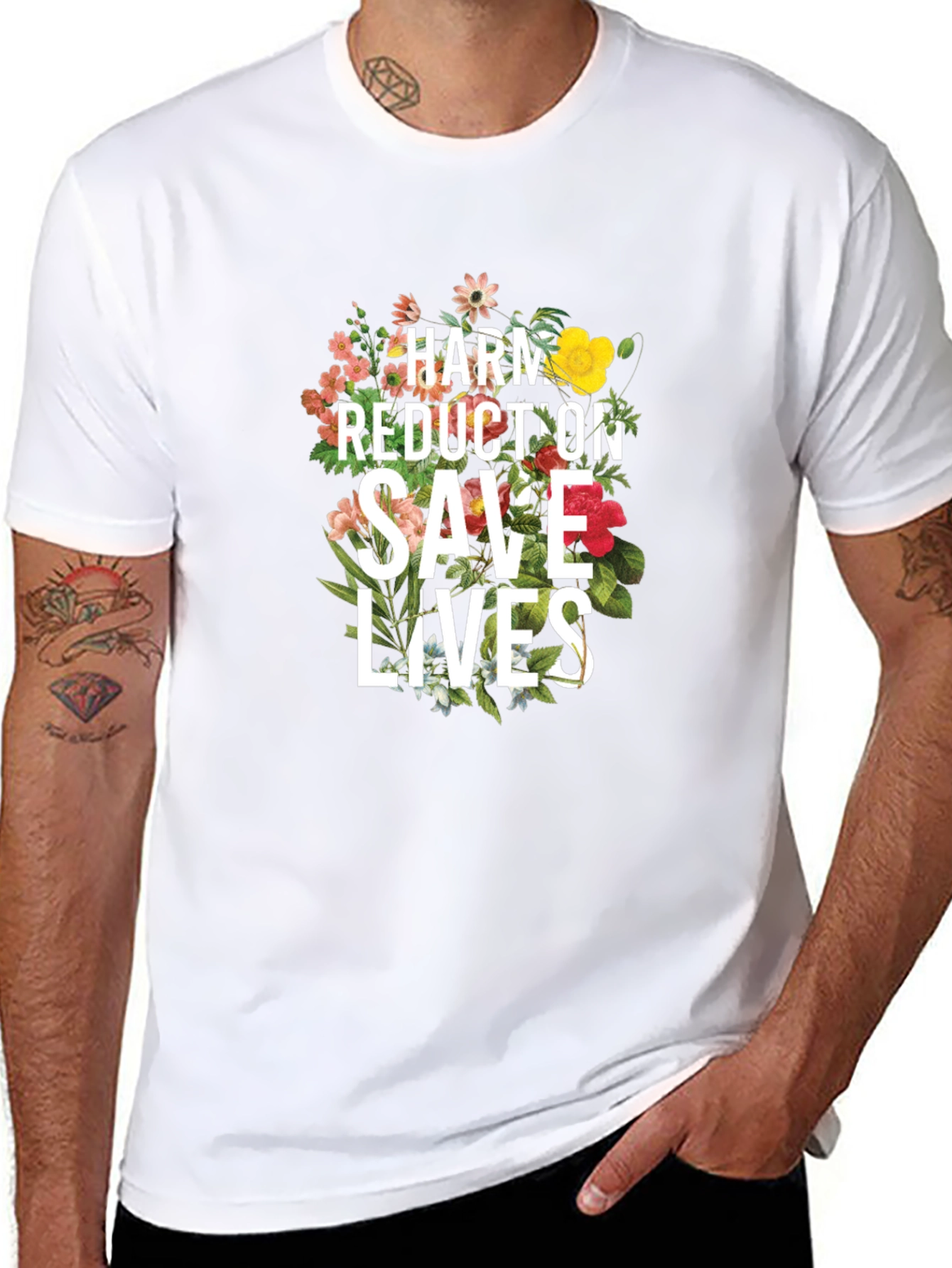 Harm Reduction Saves Lives Floral T-Shirt
