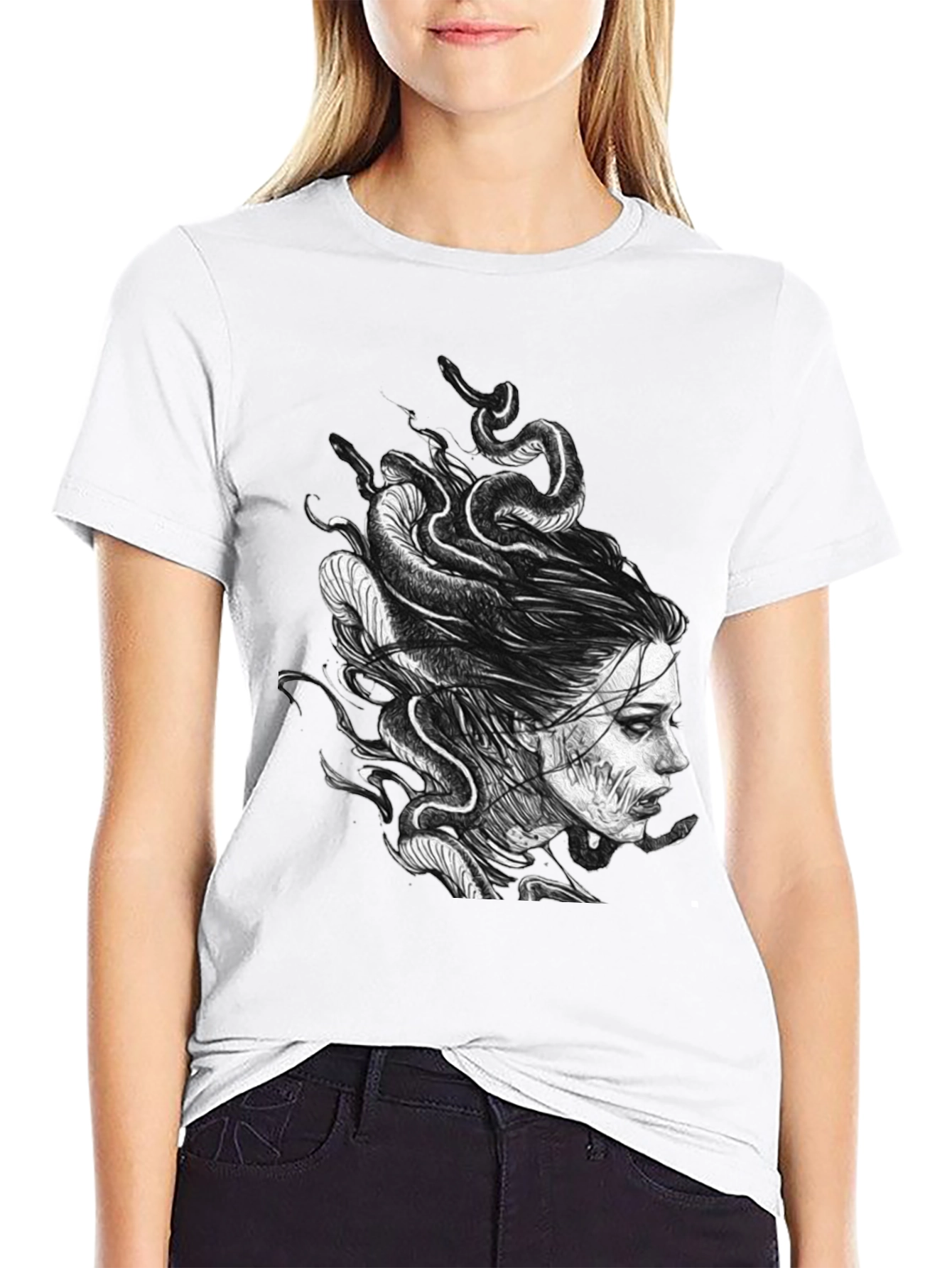 Medusa Graphic Print T-Shirt - Black