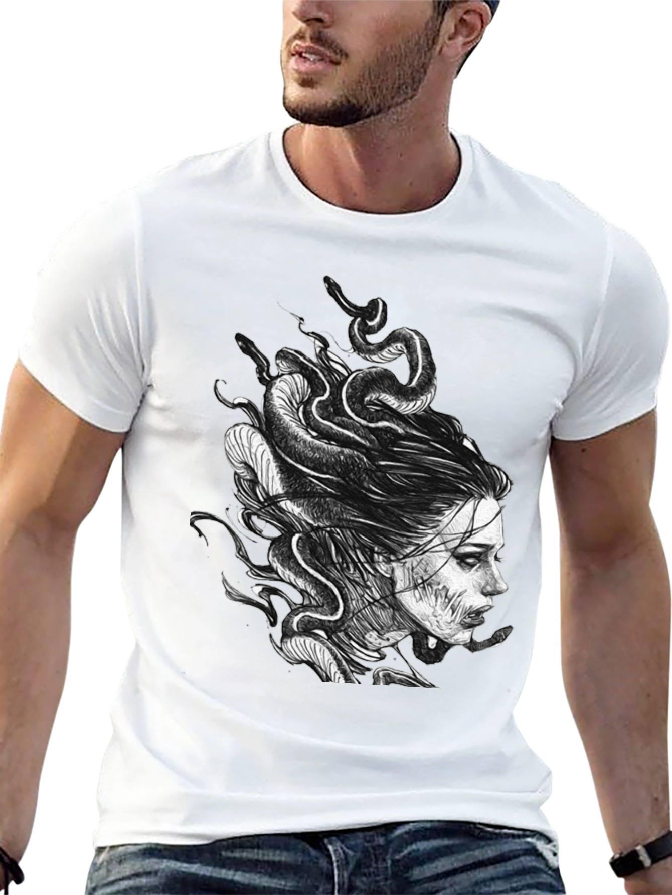 Medusa Graphic Print T-Shirt - Black