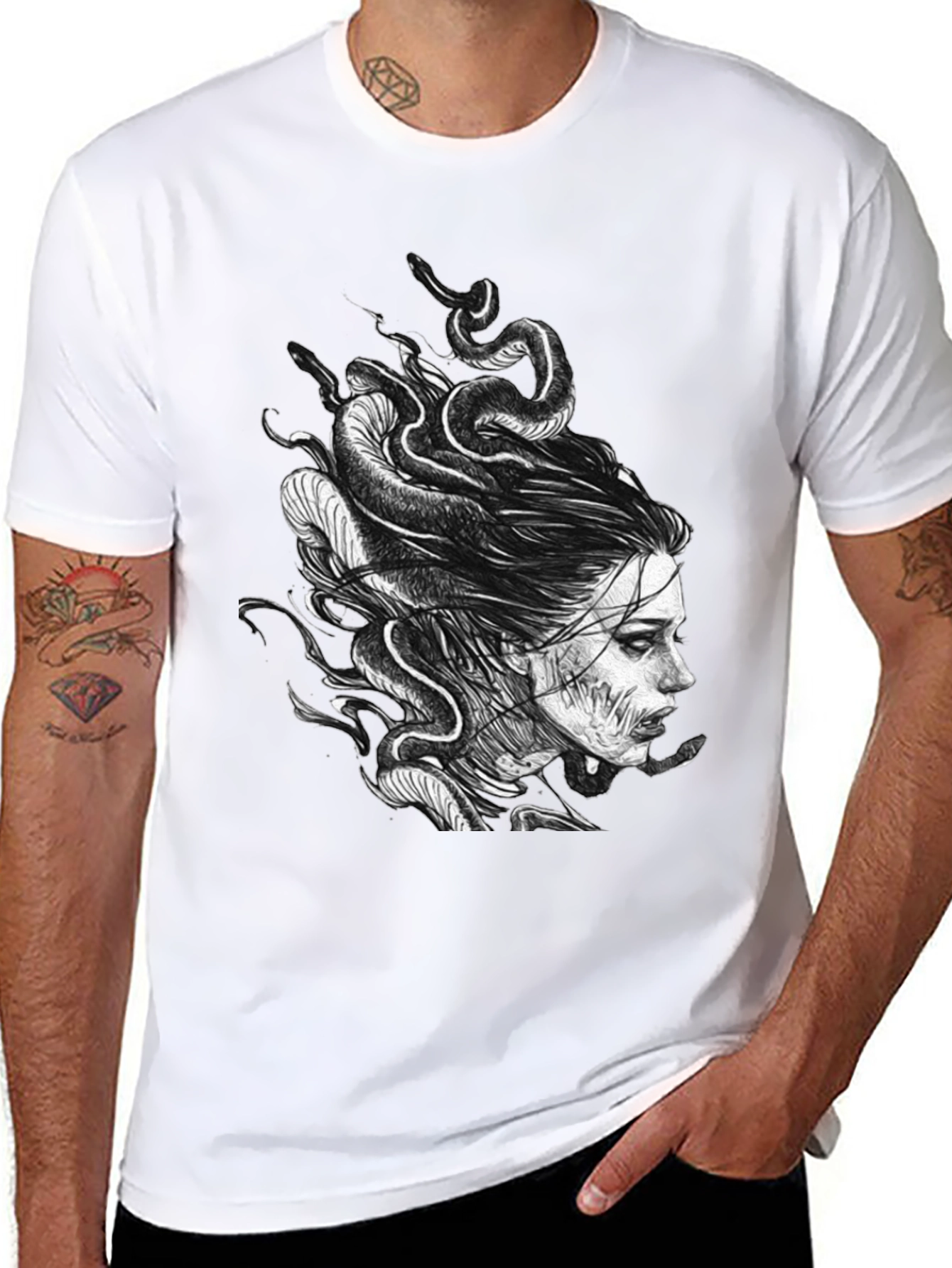 Medusa Graphic Print T-Shirt - Black