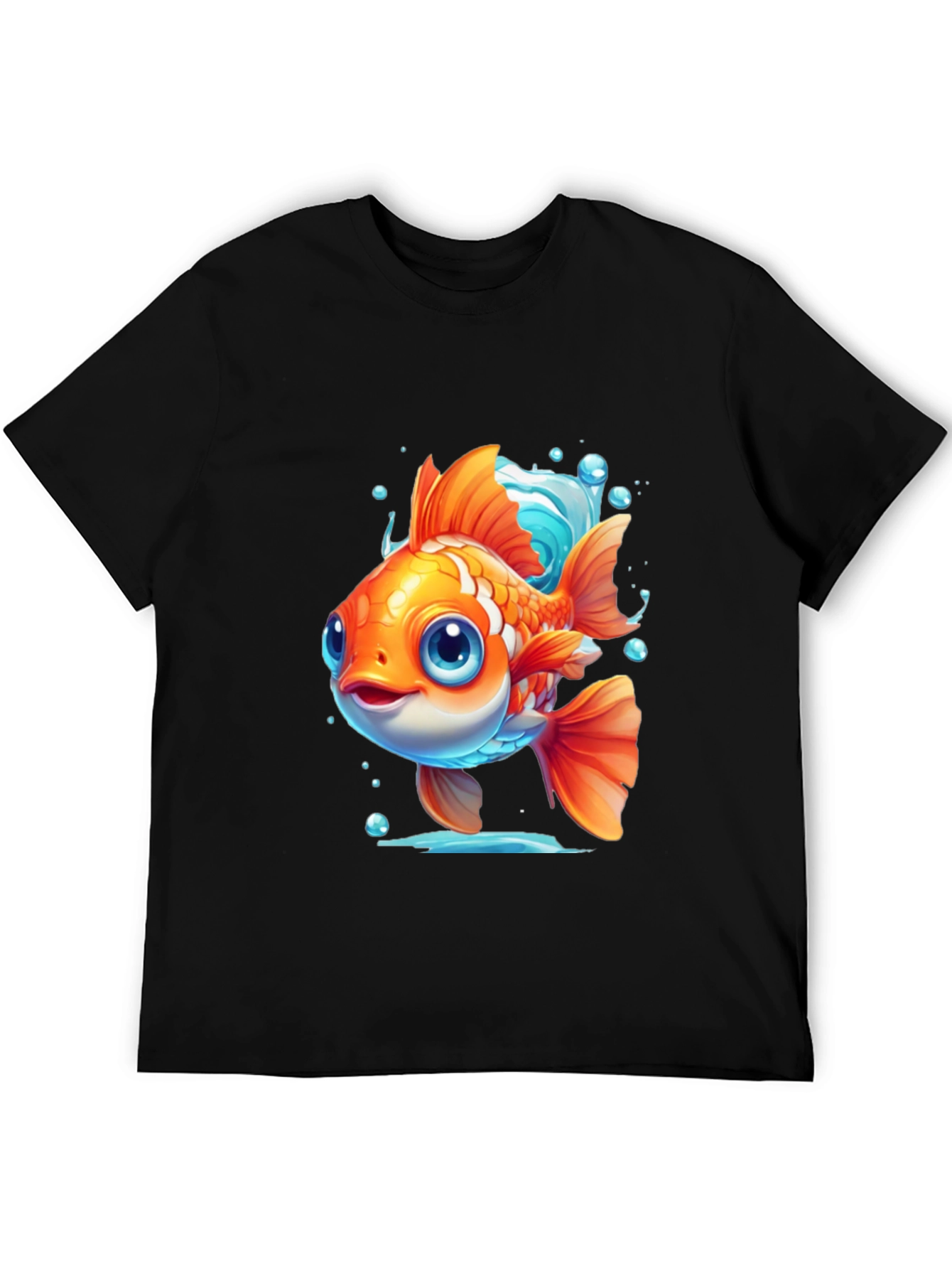 Cartoon Goldfish Graphic Tee - Black