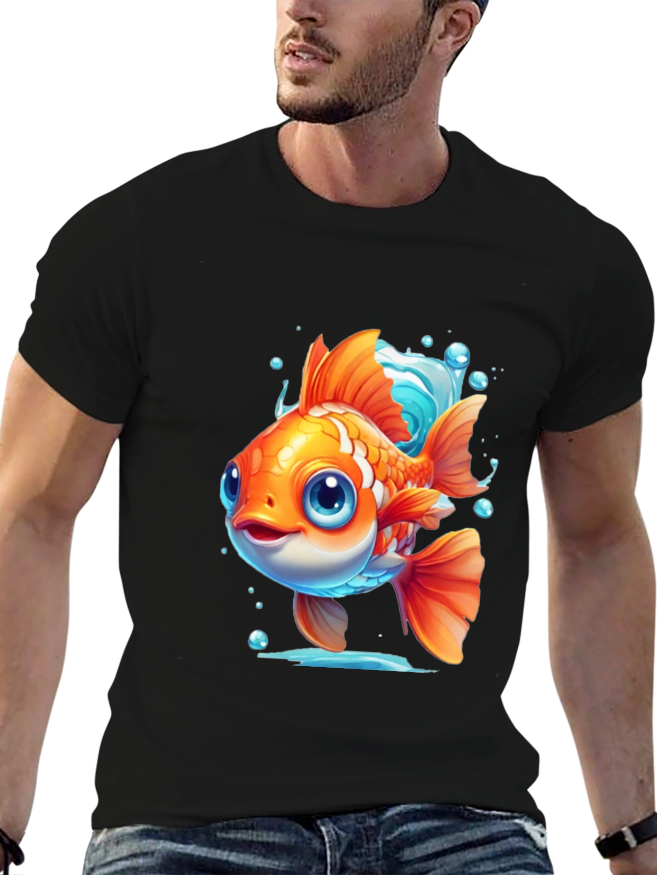 Cartoon Goldfish Graphic Tee - Black