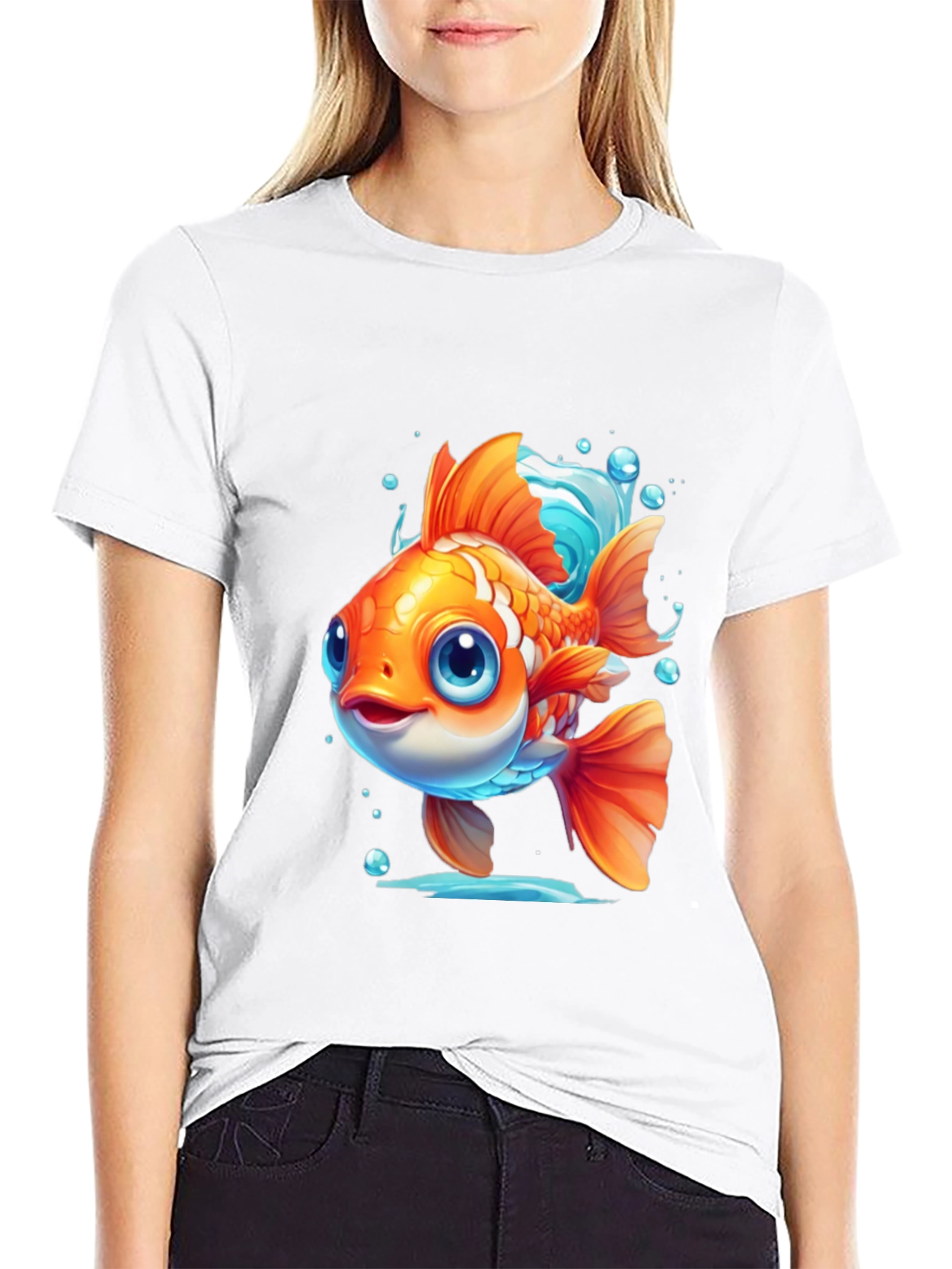 Cartoon Goldfish Graphic Tee - Black