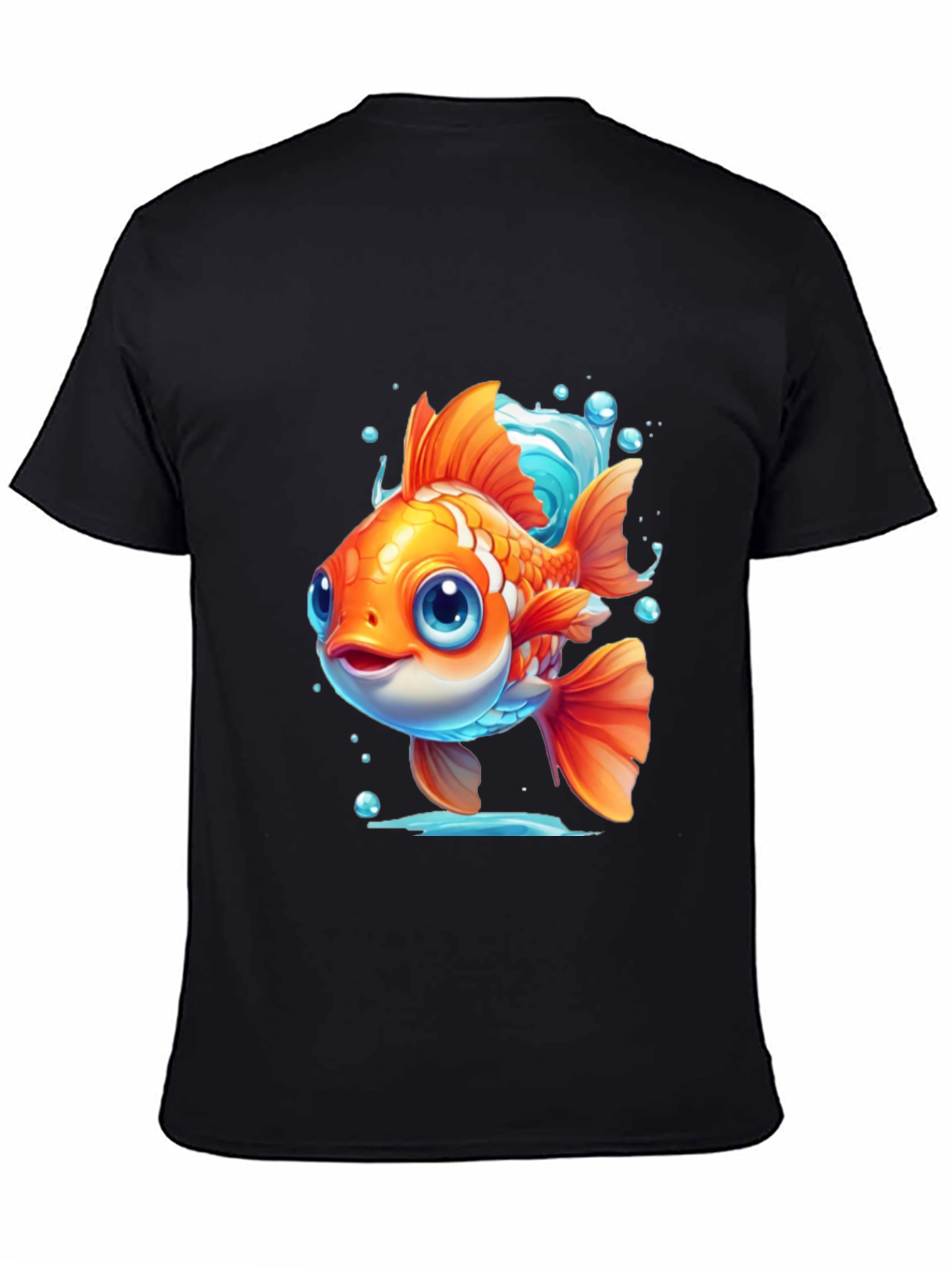 Cartoon Goldfish Graphic Tee - Black