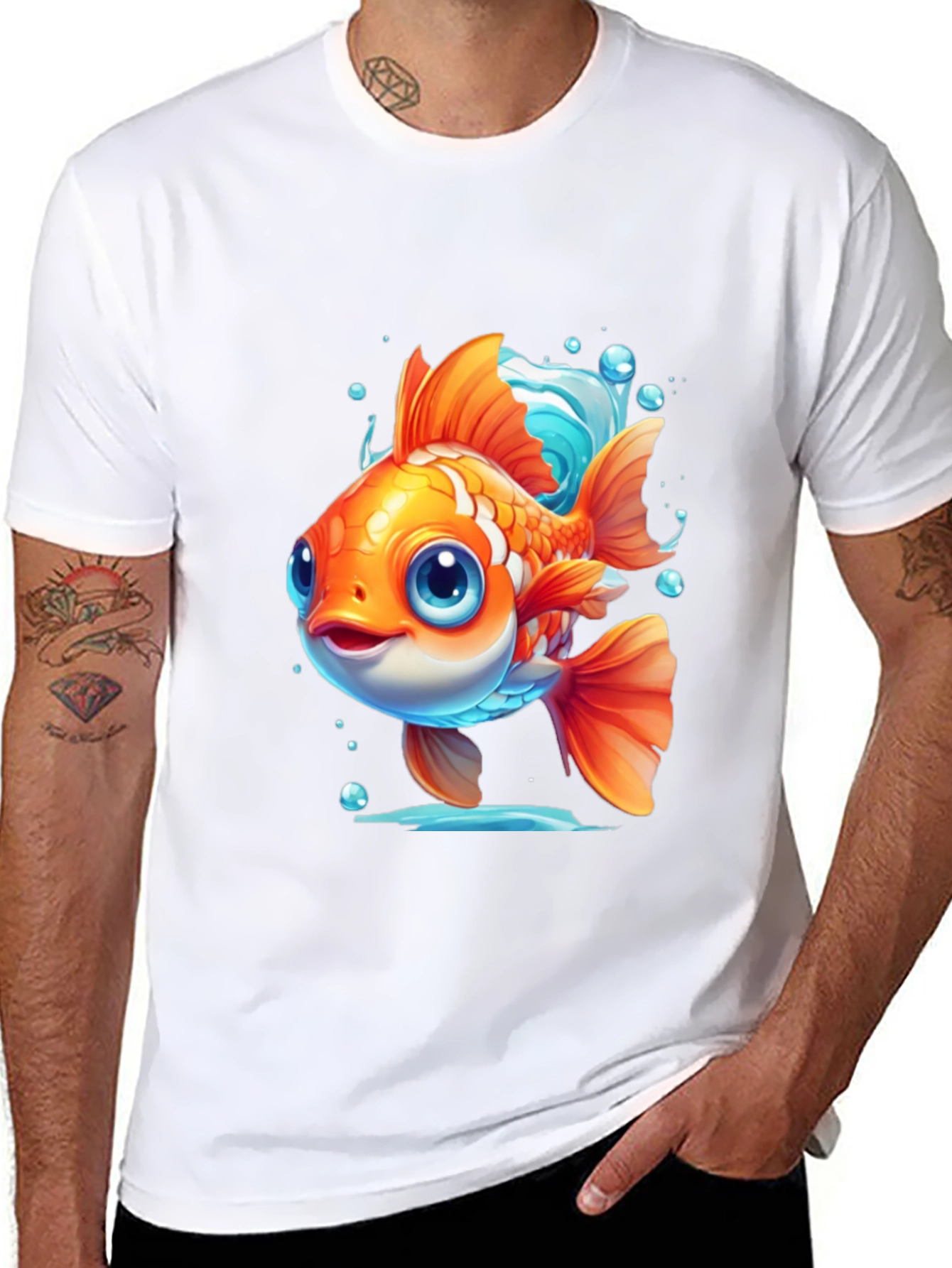 Cartoon Goldfish Graphic Tee - Black