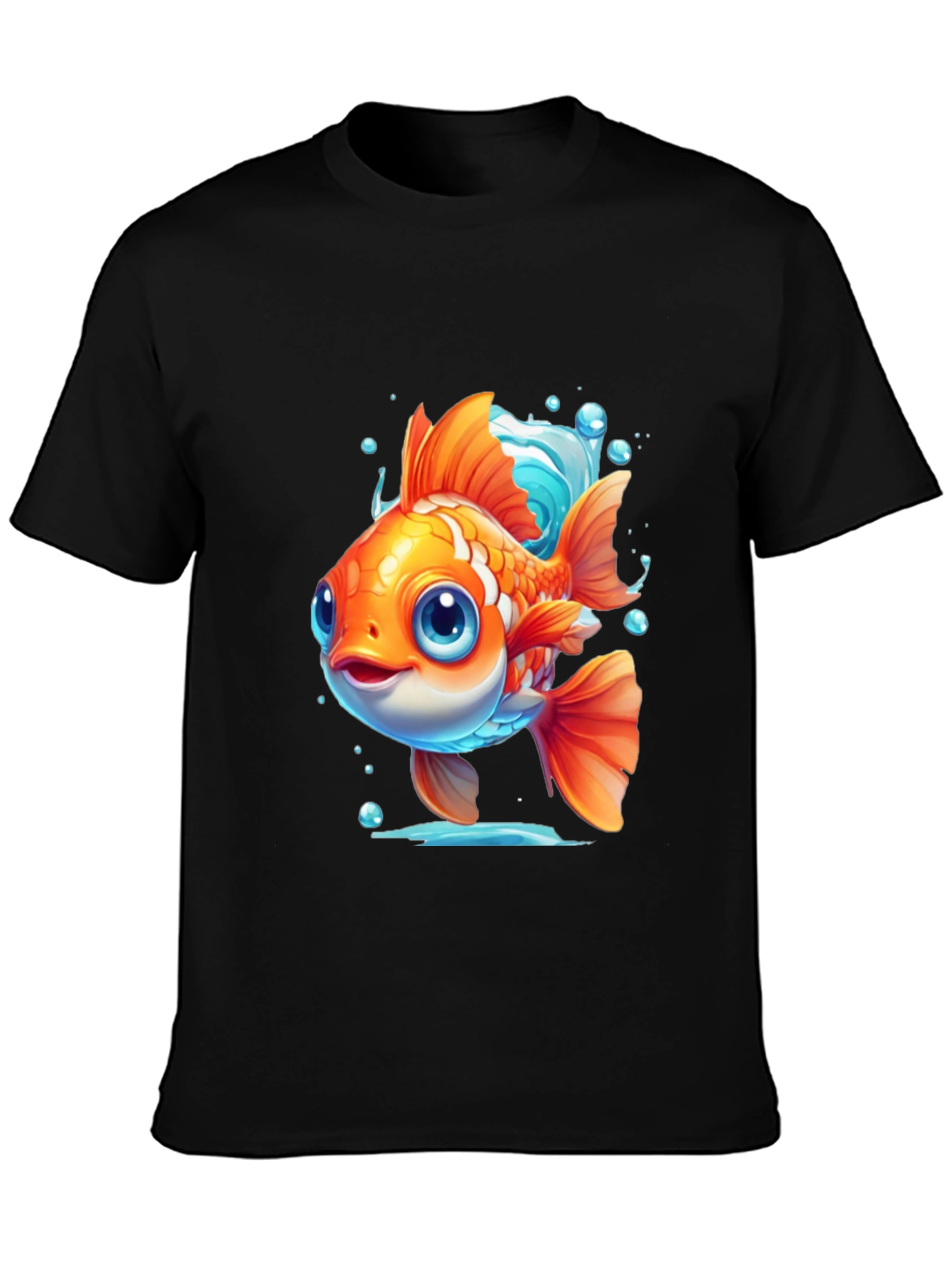 Cartoon Goldfish Graphic Tee - Black