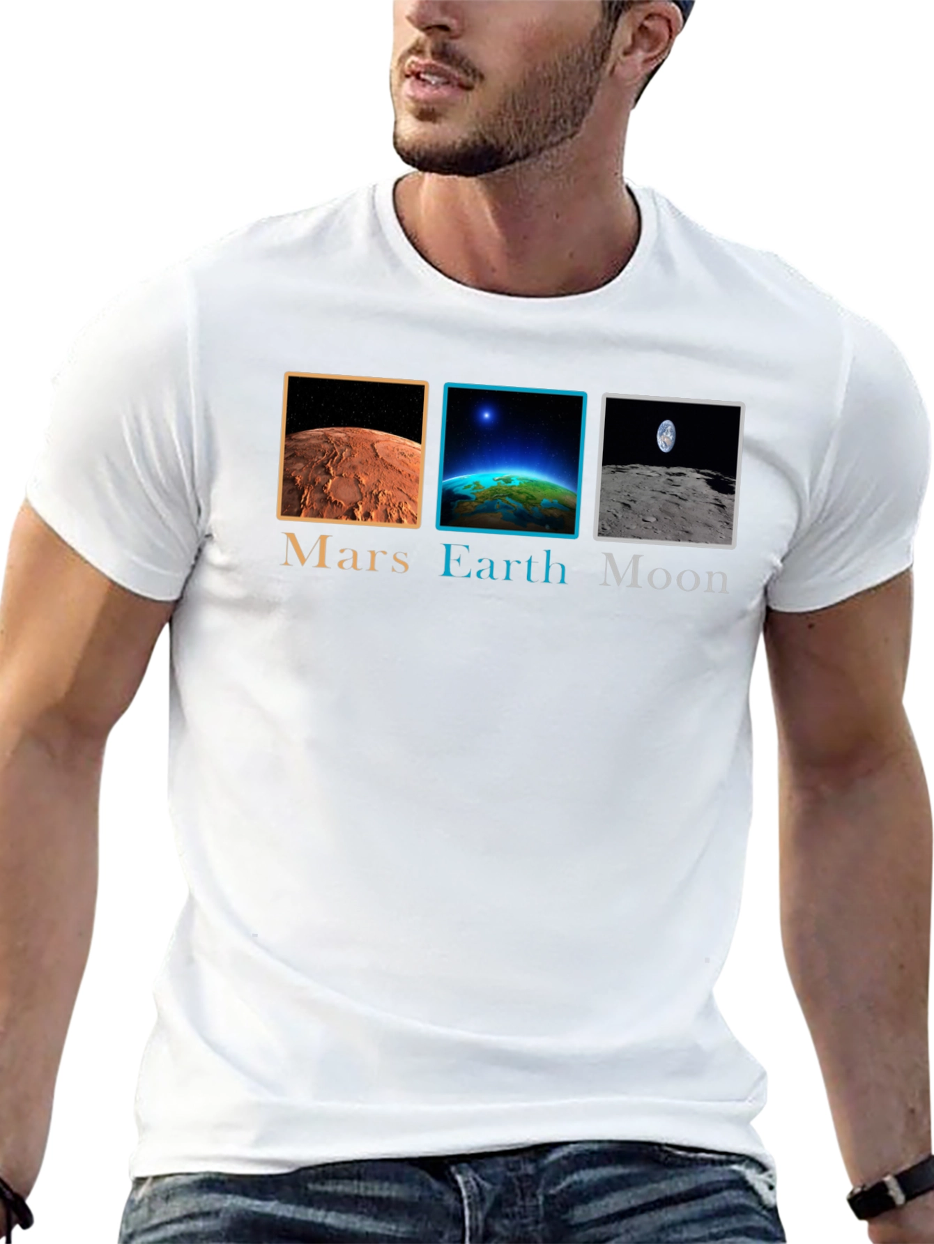 Mars Earth Moon Graphic Tee - Space Planets T-Shirt