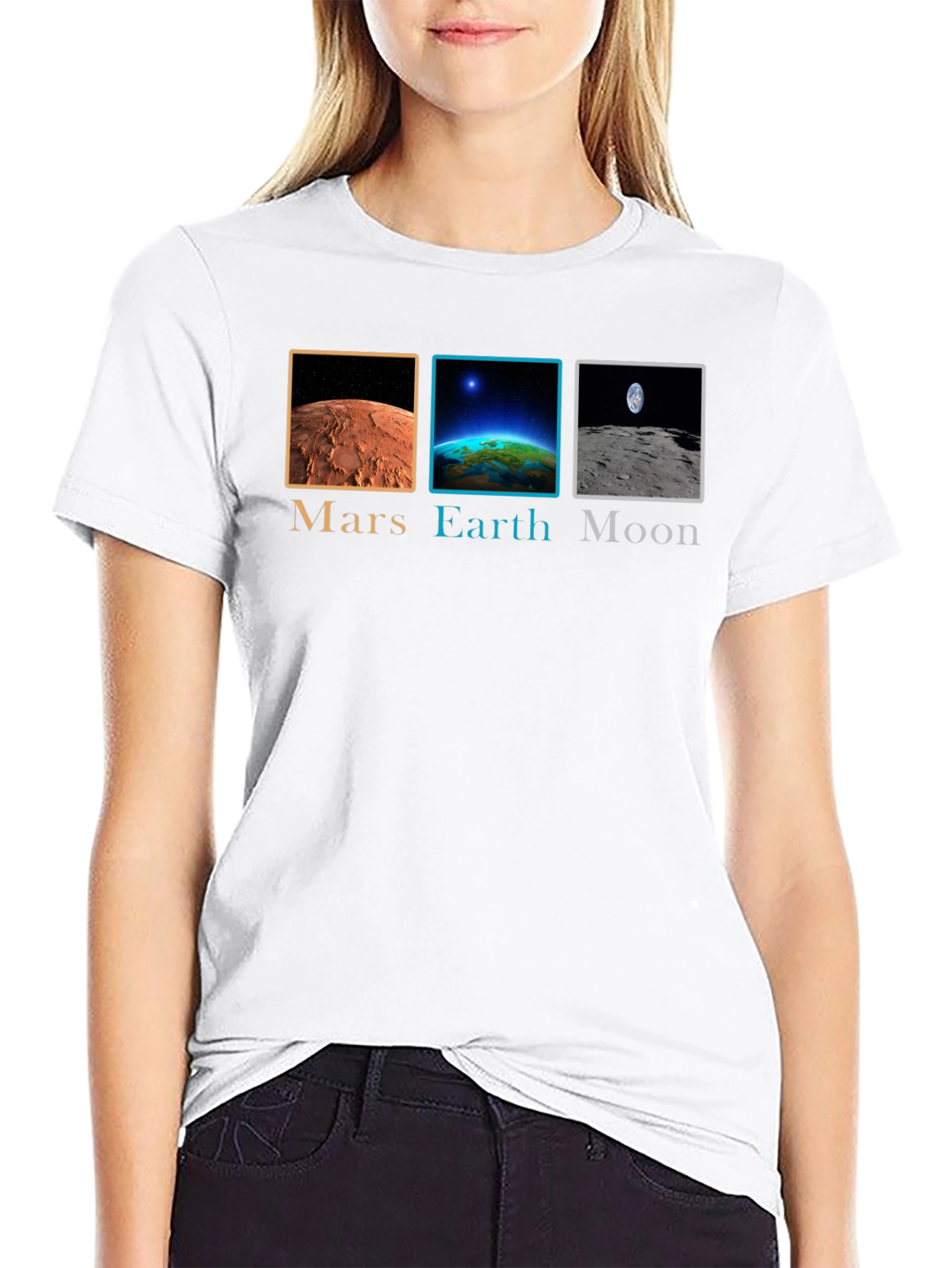 Mars Earth Moon Graphic Tee - Space Planets T-Shirt