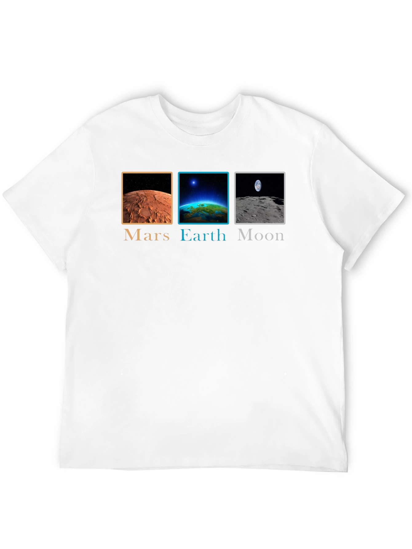 Mars Earth Moon Graphic Tee - Space Planets T-Shirt