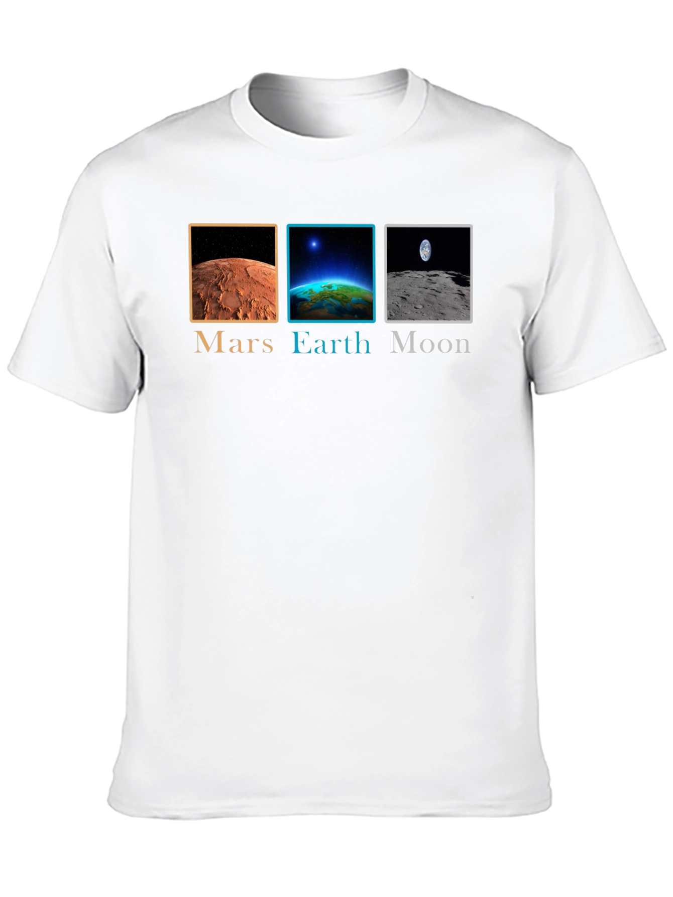 Mars Earth Moon Graphic Tee - Space Planets T-Shirt