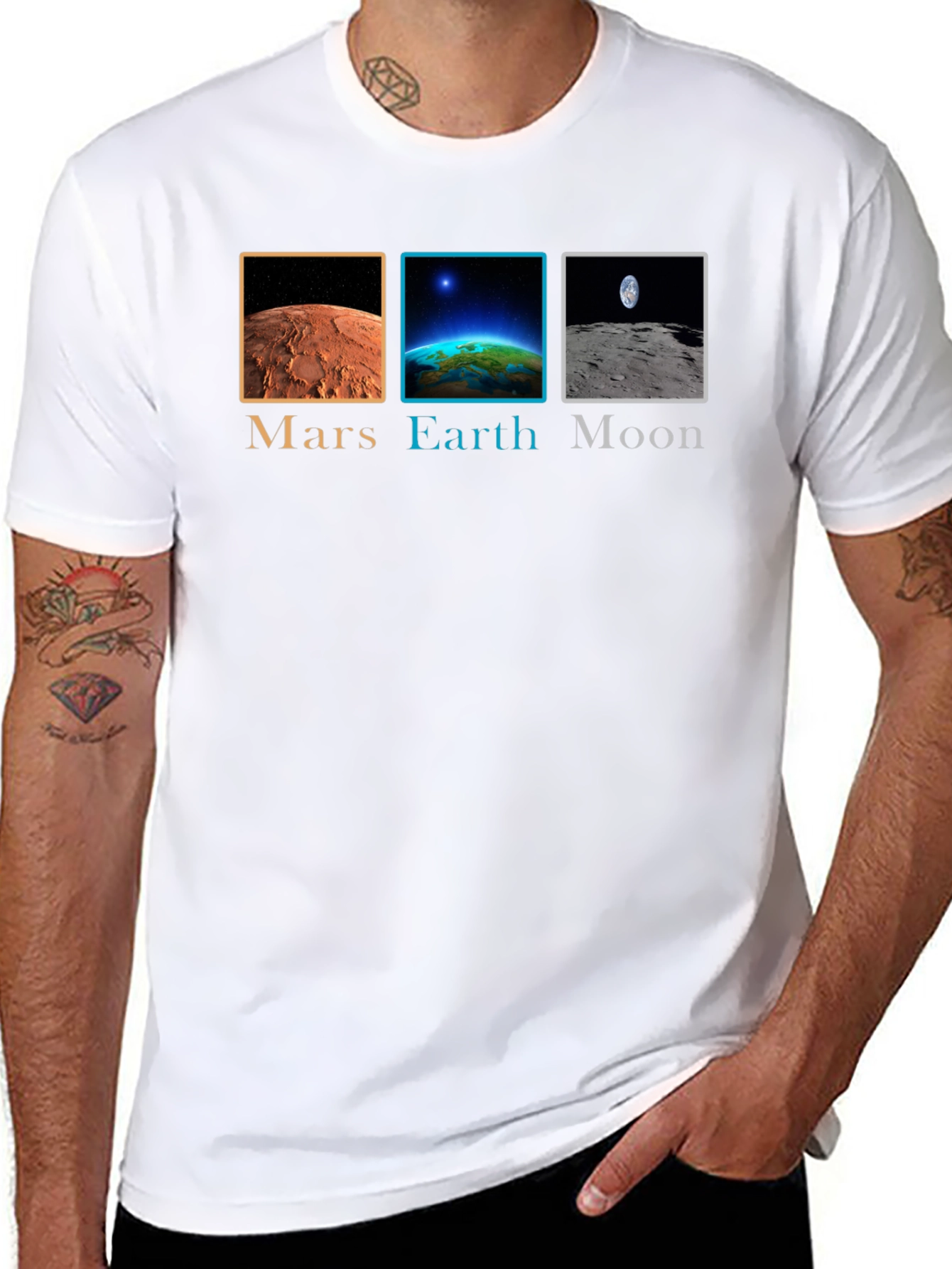 Mars Earth Moon Graphic Tee - Space Planets T-Shirt