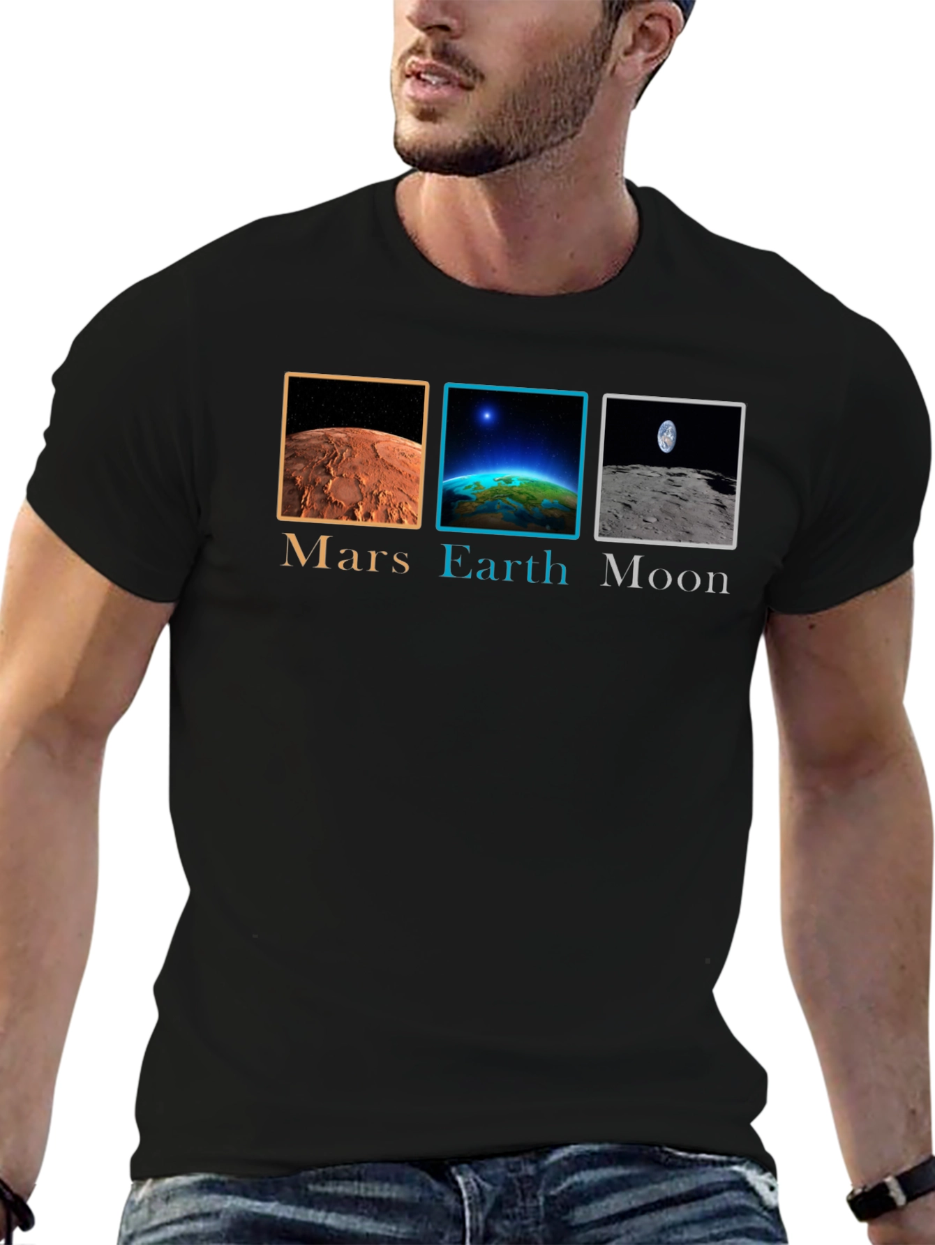 Mars Earth Moon Graphic Tee - Space Planets T-Shirt