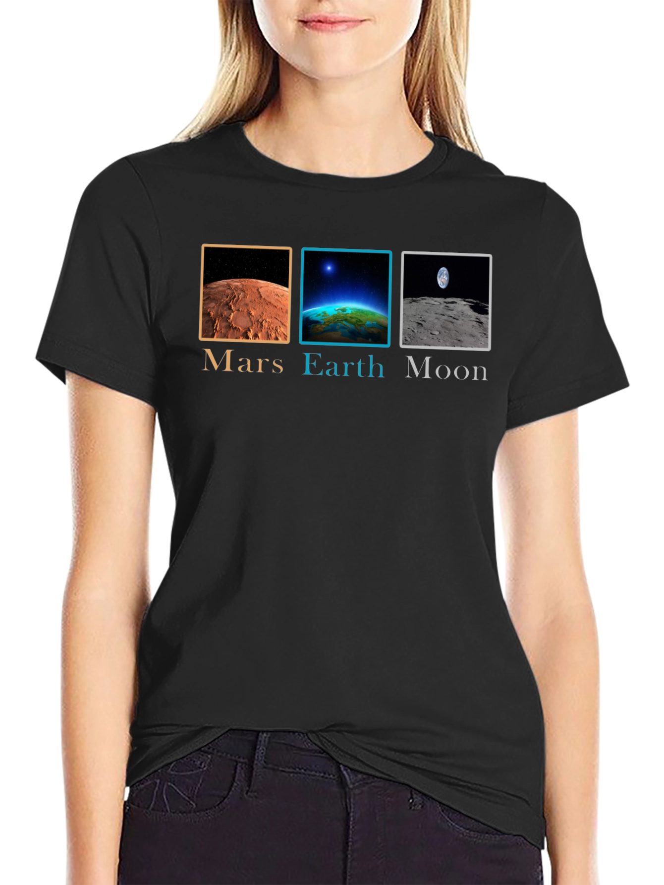 Mars Earth Moon Graphic Tee - Space Planets T-Shirt