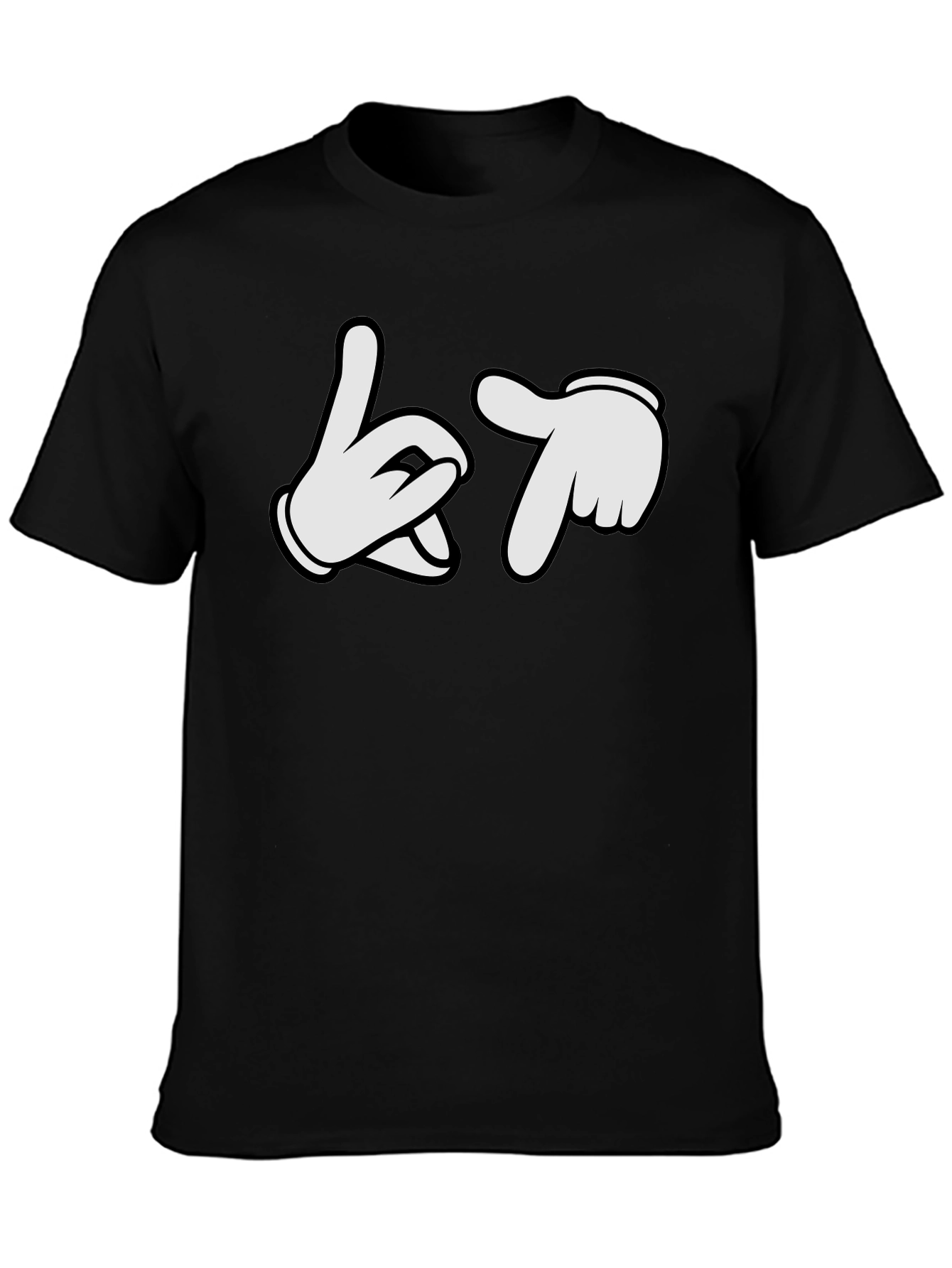Cartoon Hands Crew Neck Black T-Shirt