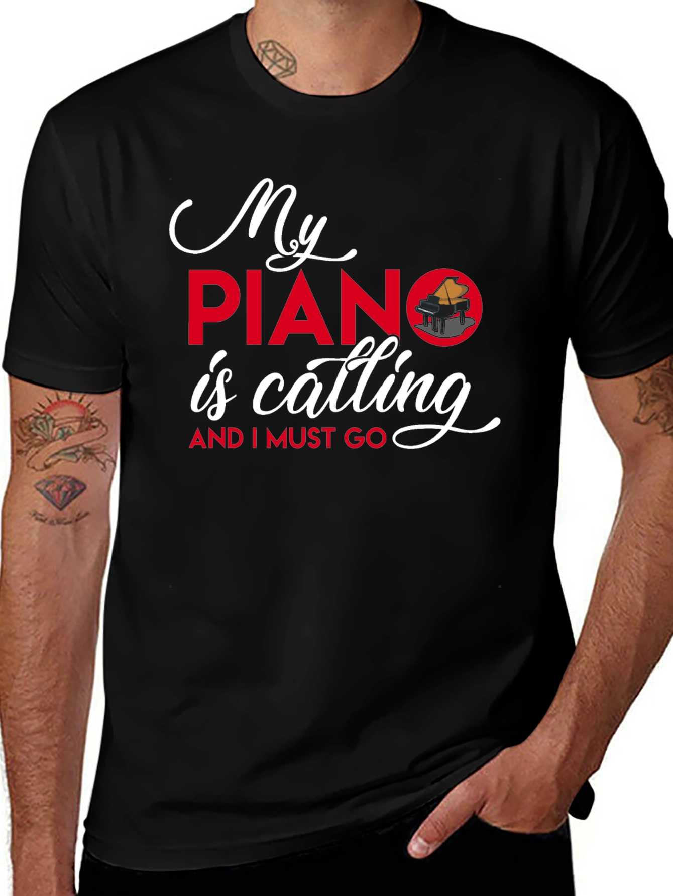 My Piano is Calling Black T-Shirt