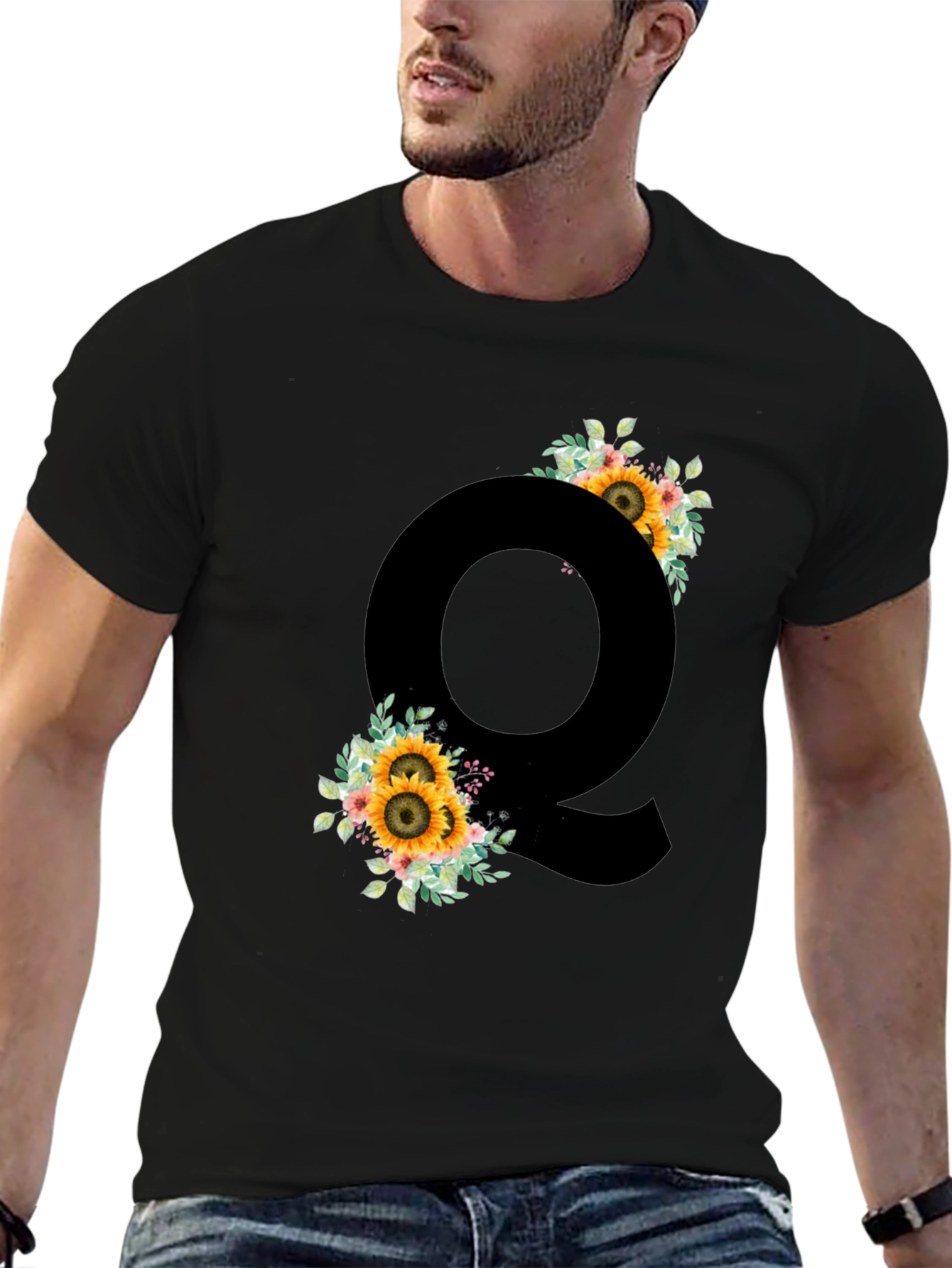 Sunflower Letter Q Black T-Shirt