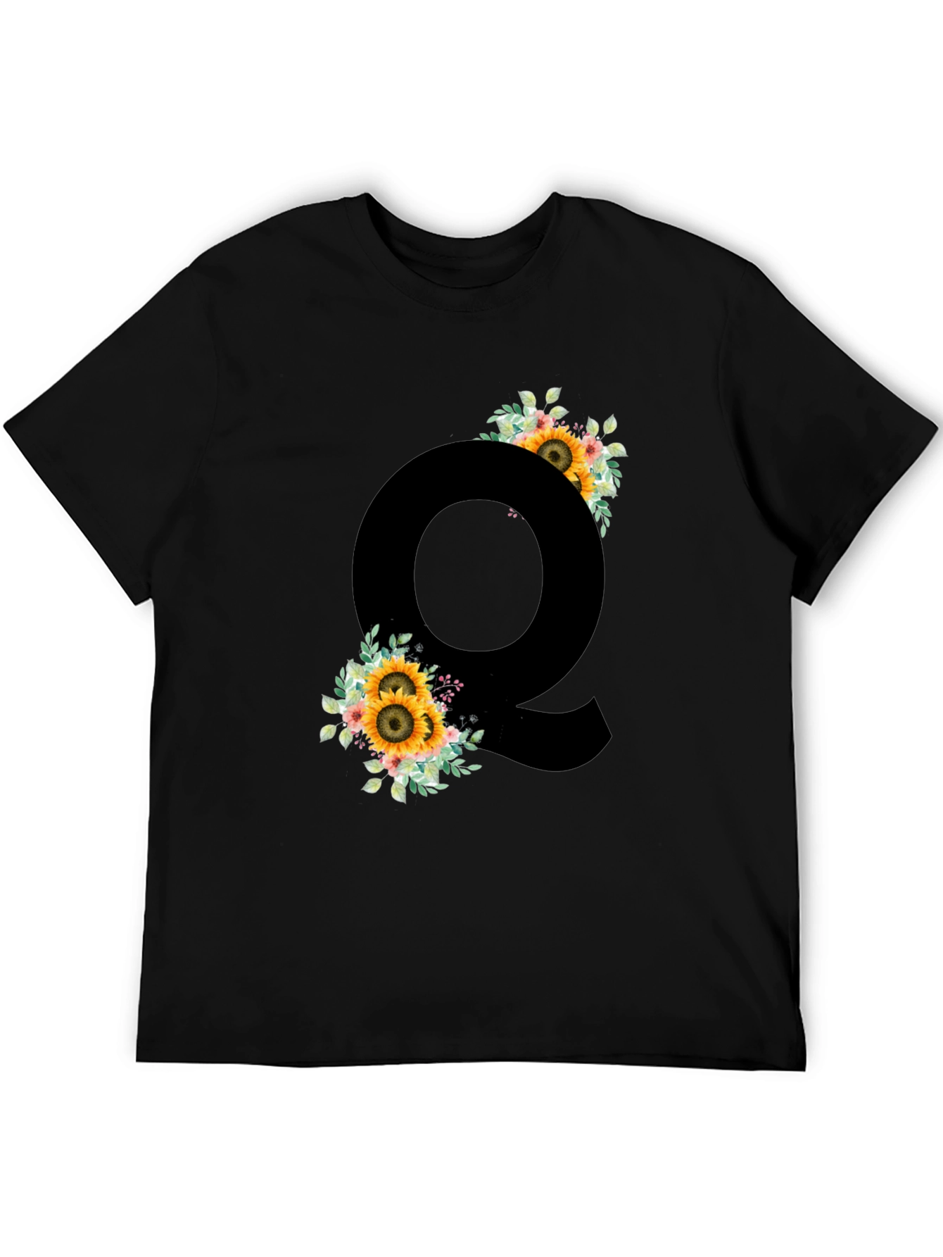 Sunflower Letter Q Black T-Shirt