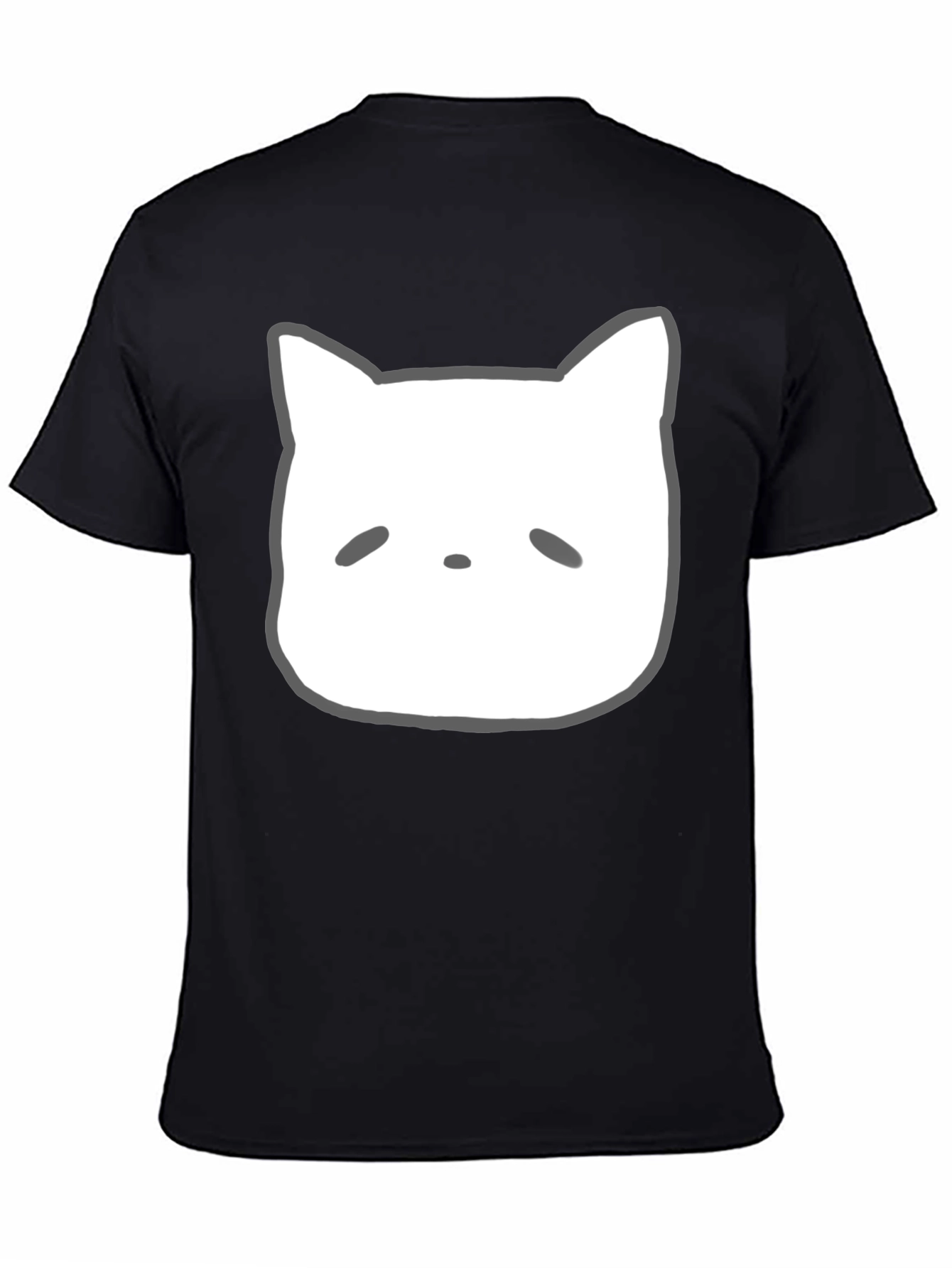 Cute Cartoon Cat Face Black T-Shirt