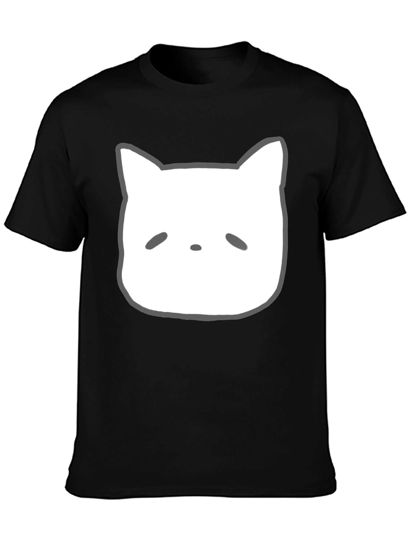 Cute Cartoon Cat Face Black T-Shirt