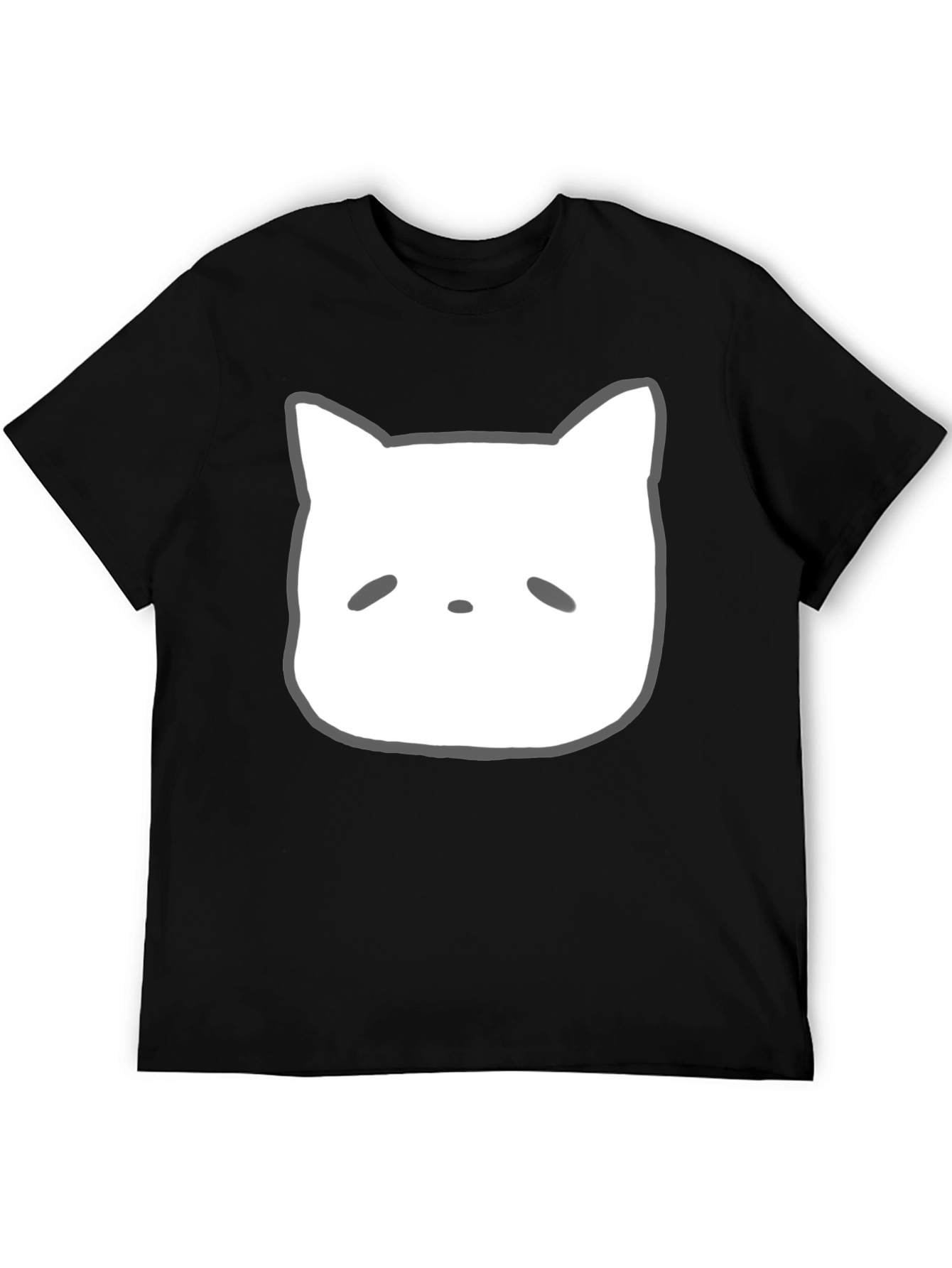 Cute Cartoon Cat Face Black T-Shirt