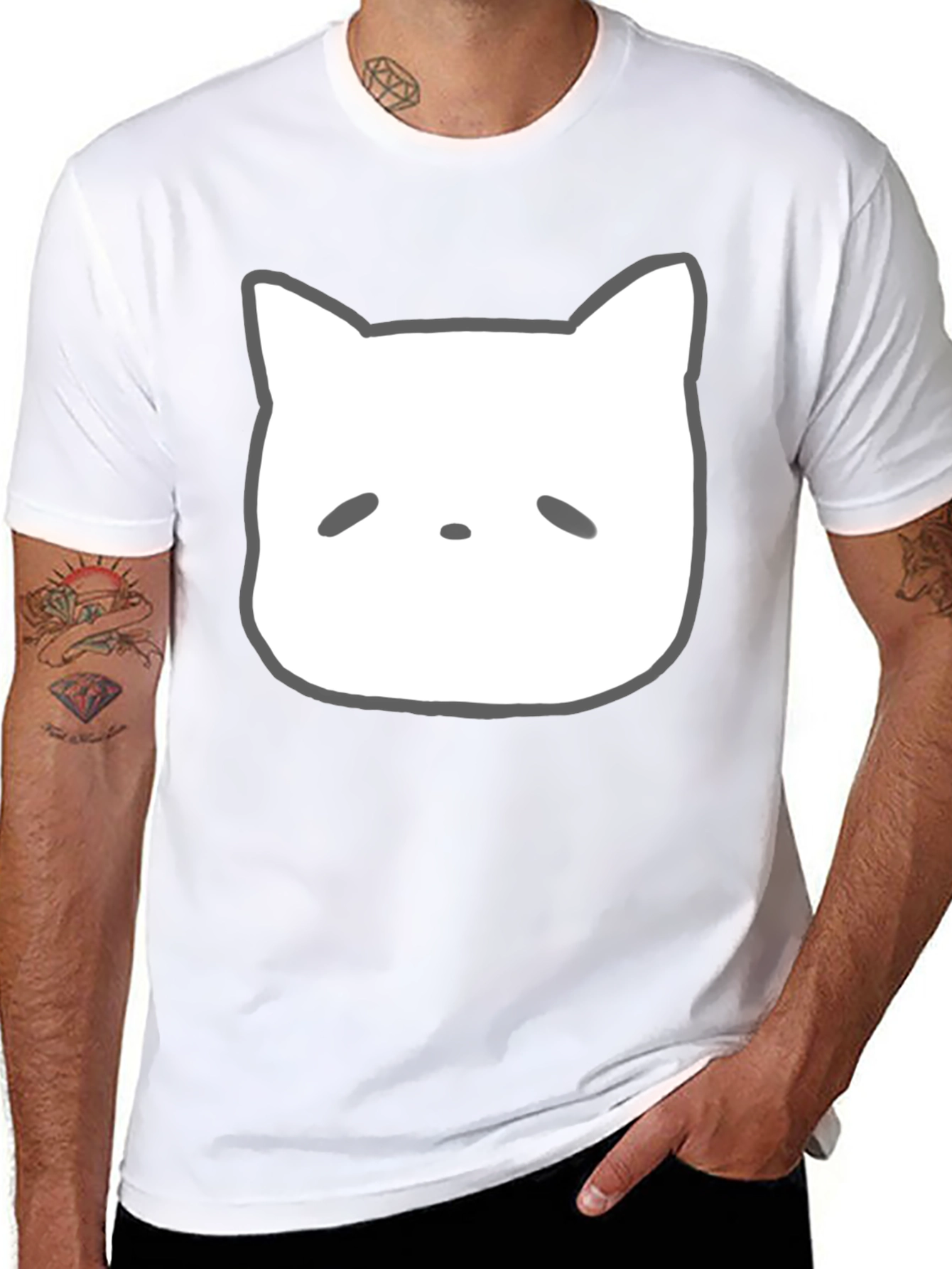 Cute Cartoon Cat Face Black T-Shirt