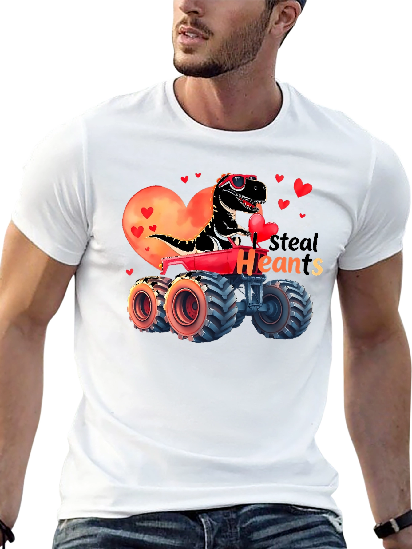 Steal Hearts Valentine Dinosaur Monster Truck T-Shirt