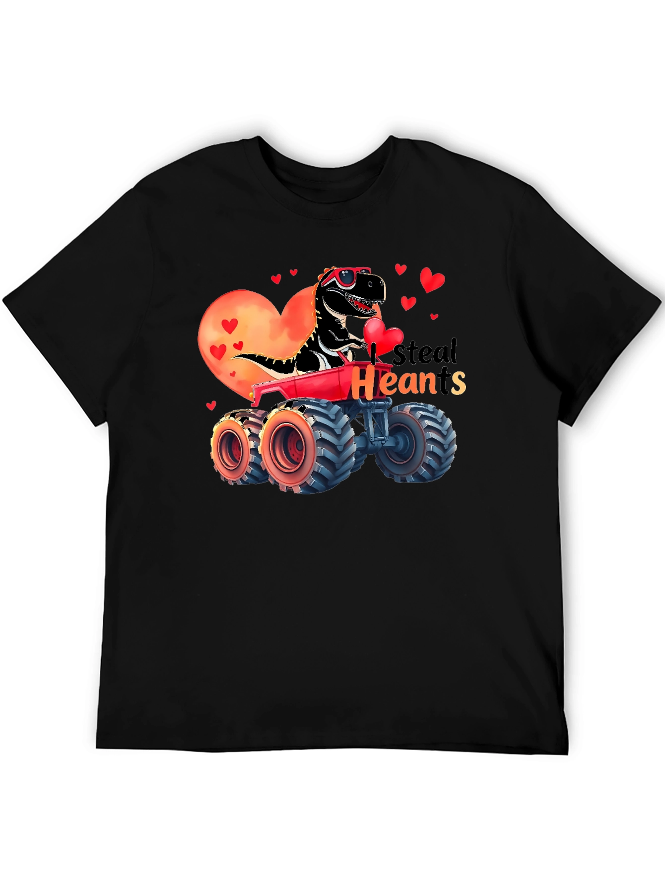 Steal Hearts Valentine Dinosaur Monster Truck T-Shirt