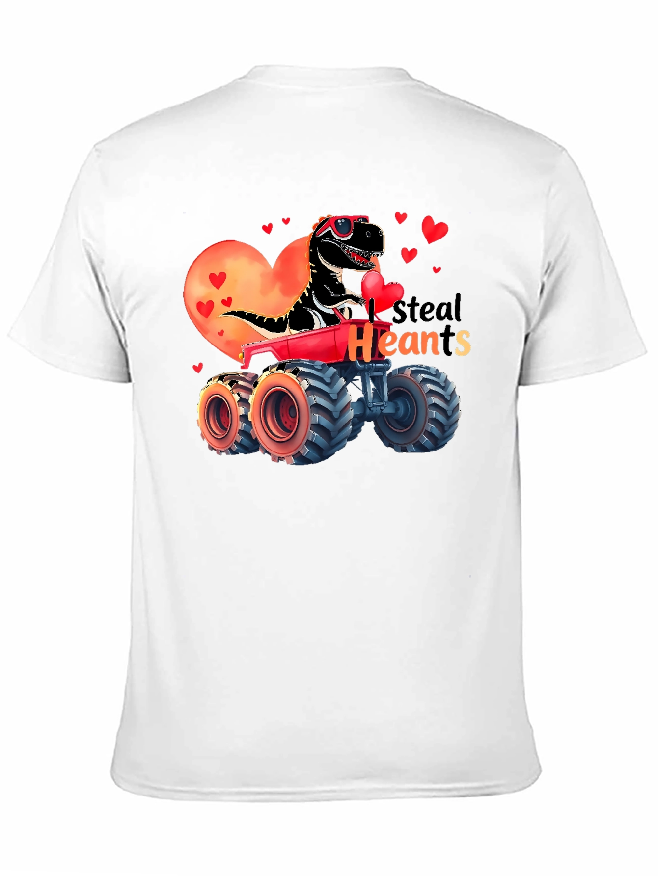 Steal Hearts Valentine Dinosaur Monster Truck T-Shirt