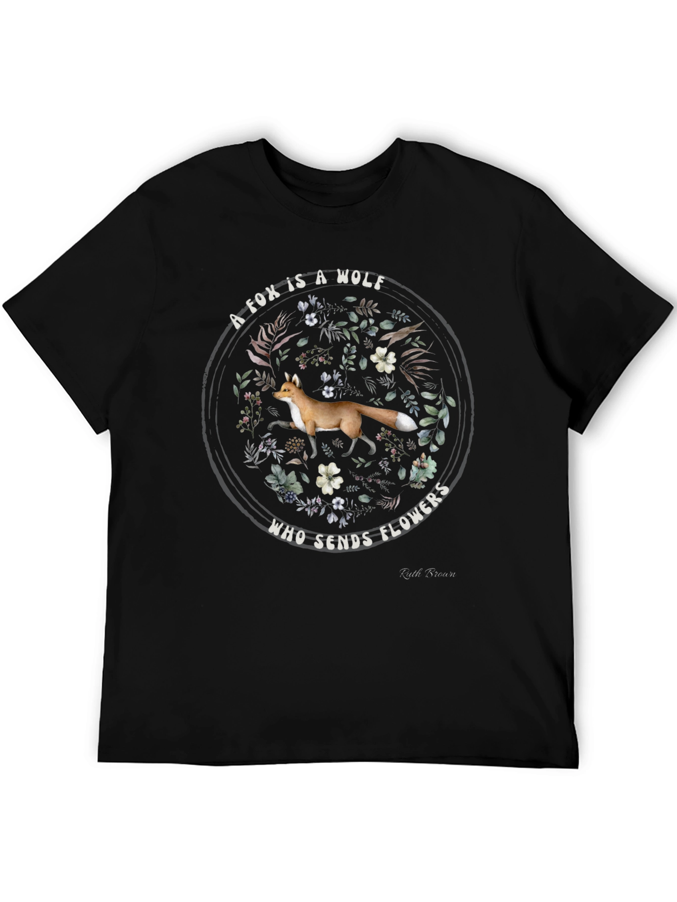 Fox Sends Flowers Black Graphic T-Shirt