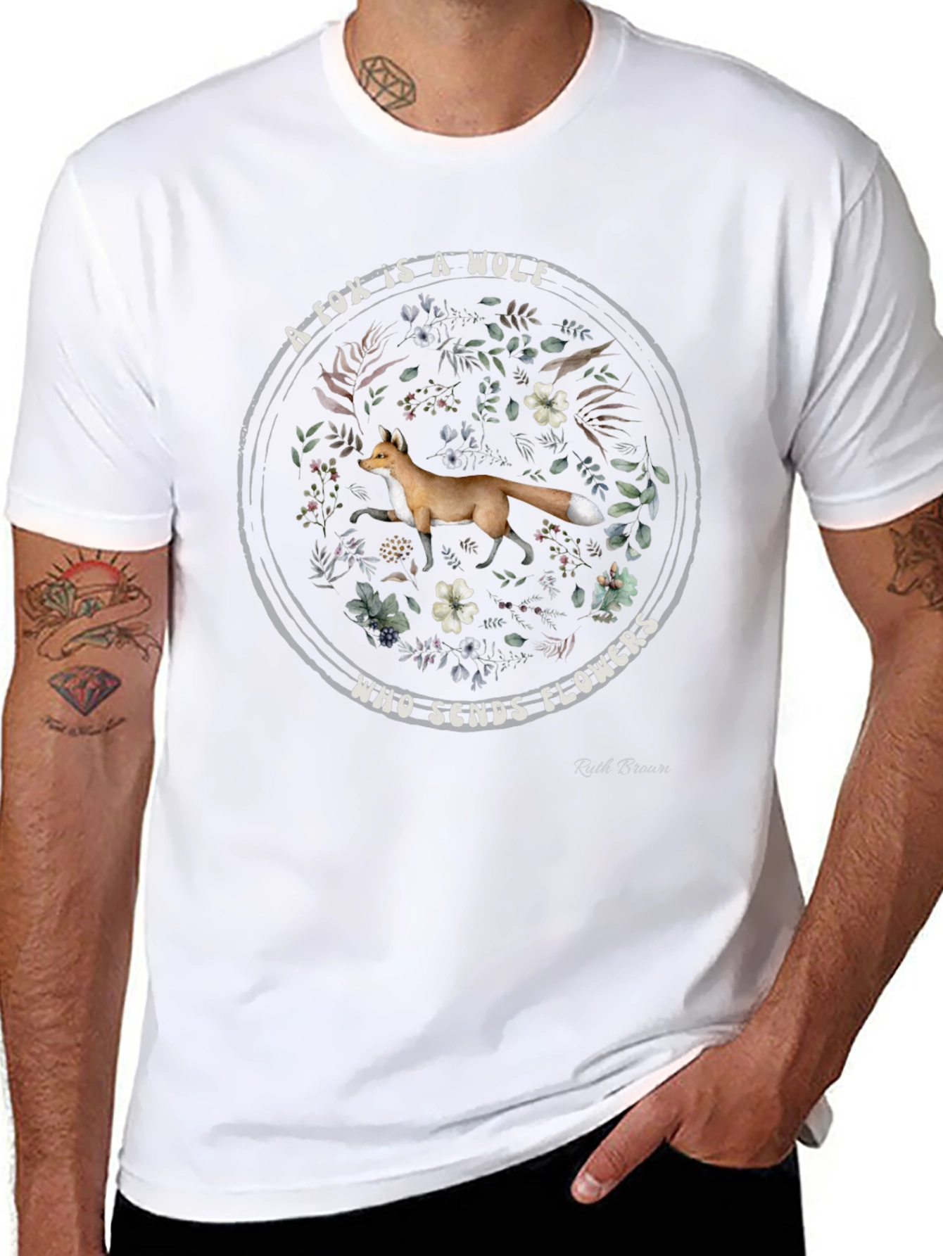 Fox Sends Flowers Black Graphic T-Shirt