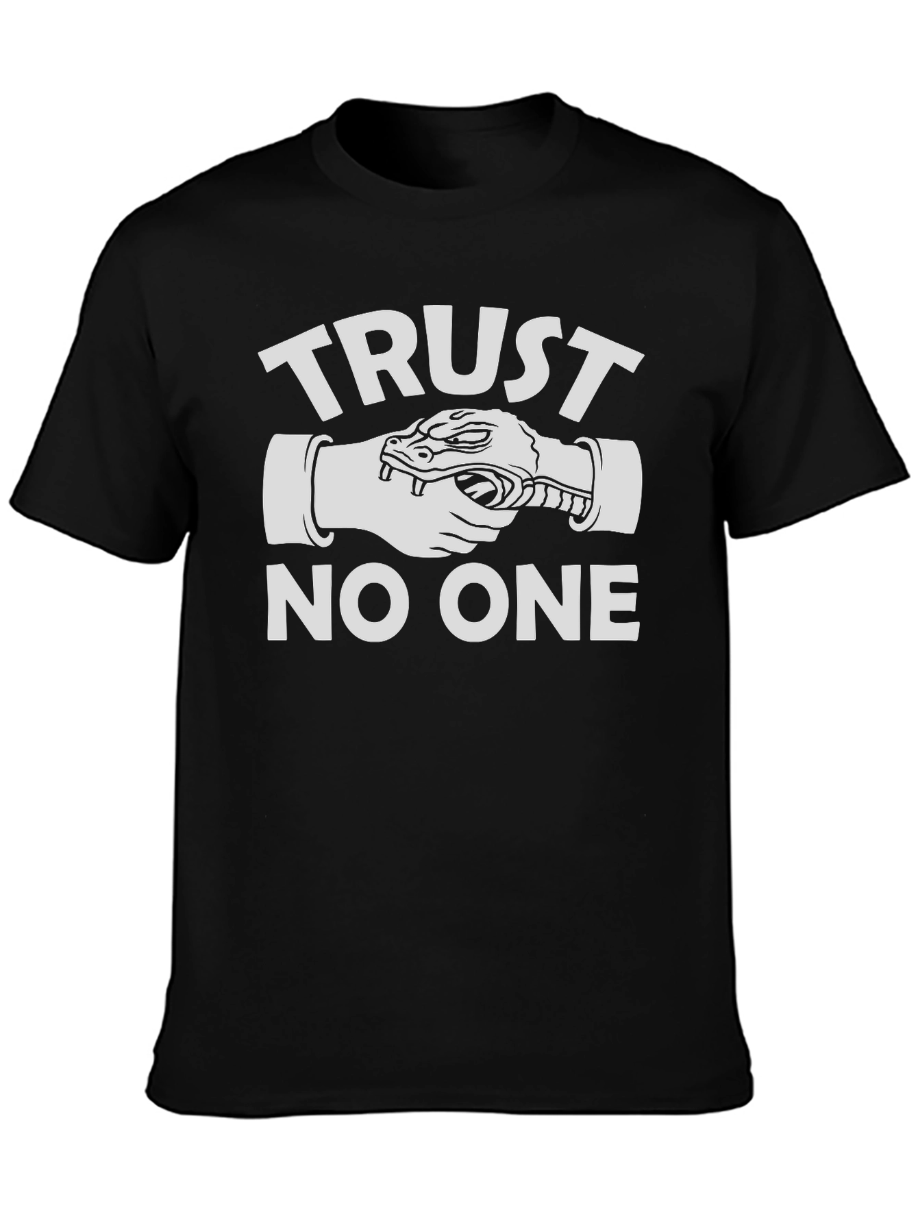 Trust No One Snake Handshake Black Graphic Tee