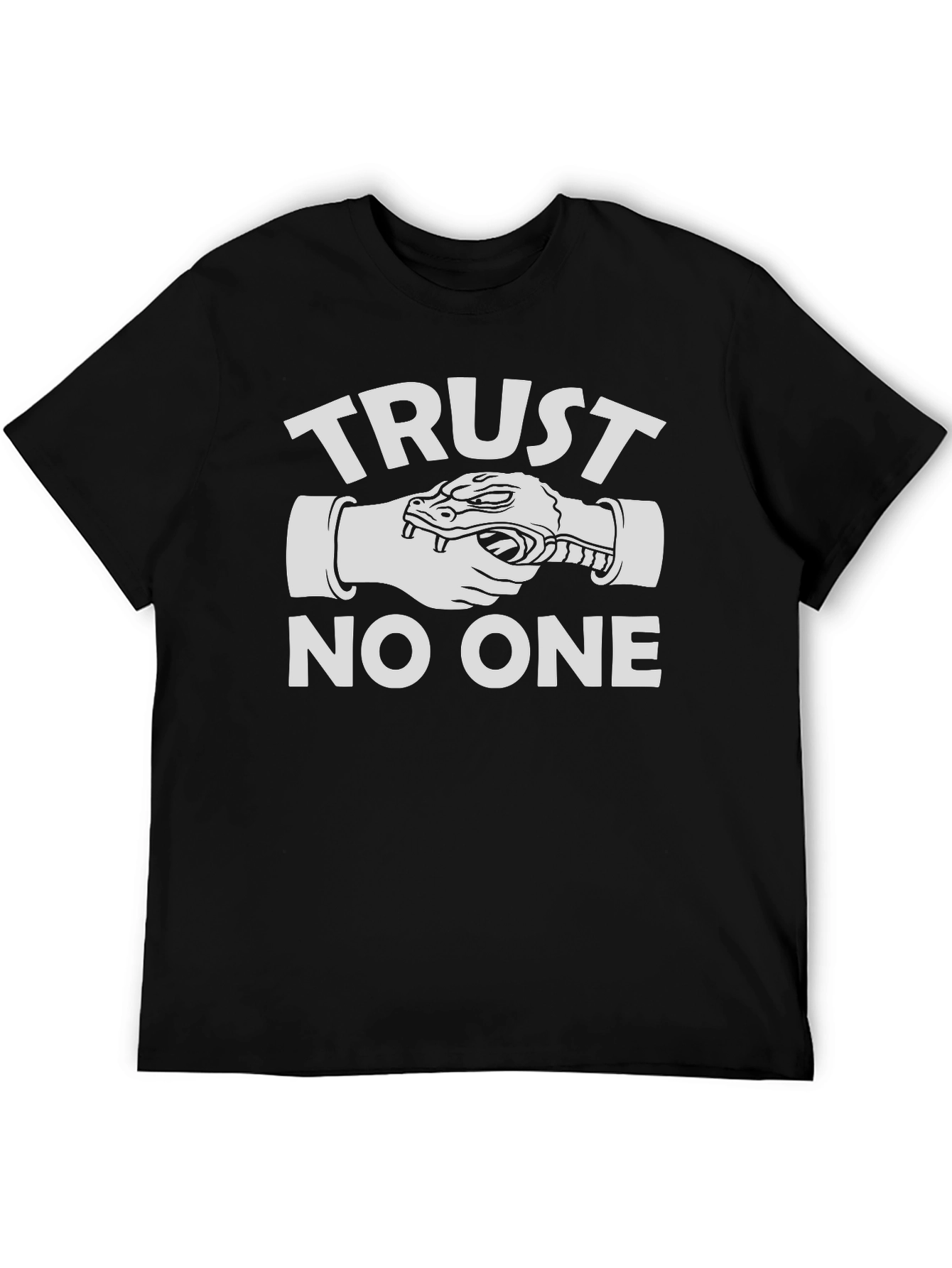 Trust No One Snake Handshake Black Graphic Tee