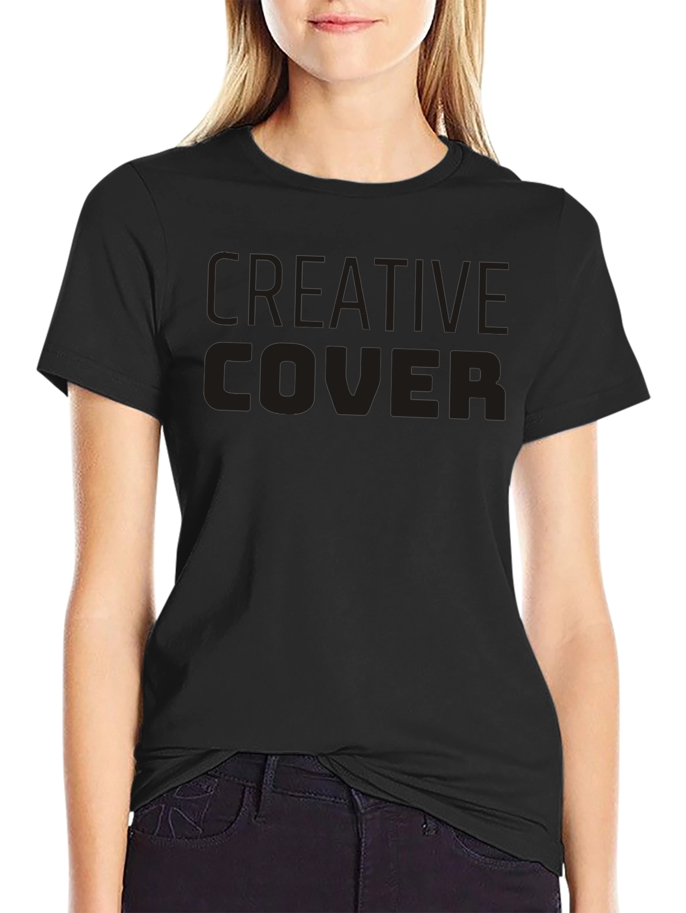 Creative Cover Black Crew Neck T-Shirt