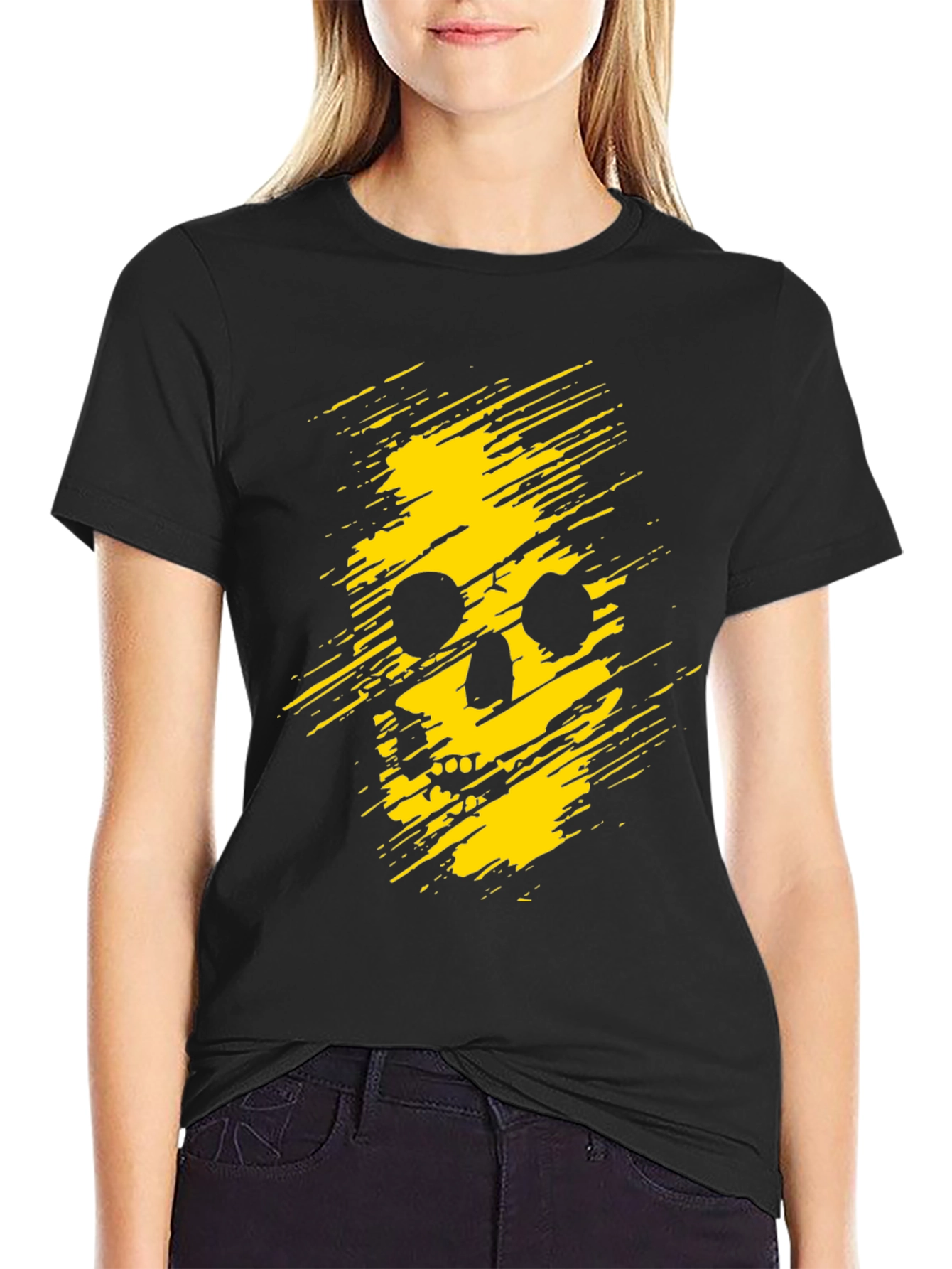 Edgy Skull Graphic Tee - Black Cotton T-Shirt