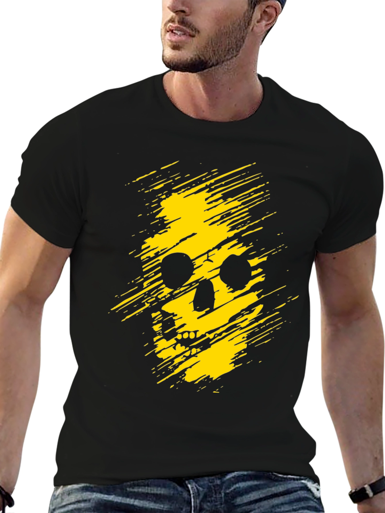 Edgy Skull Graphic Tee - Black Cotton T-Shirt