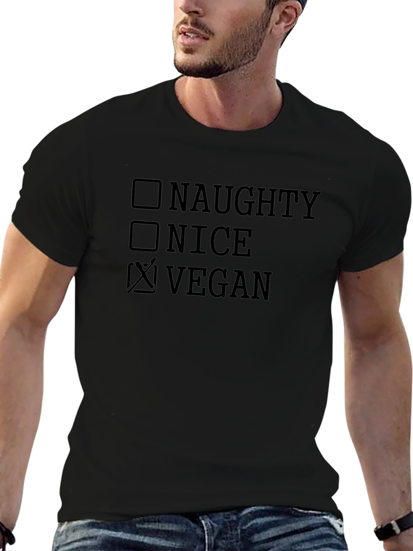 Naughty Nice Vegan Graphic Tee - Black Cotton T-Shirt
