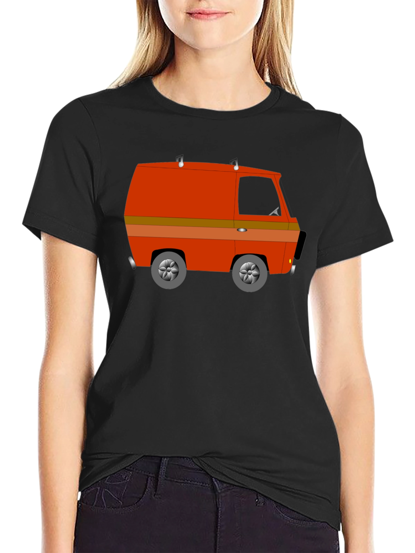 Retro Van Graphic Tee - Black Crew Neck