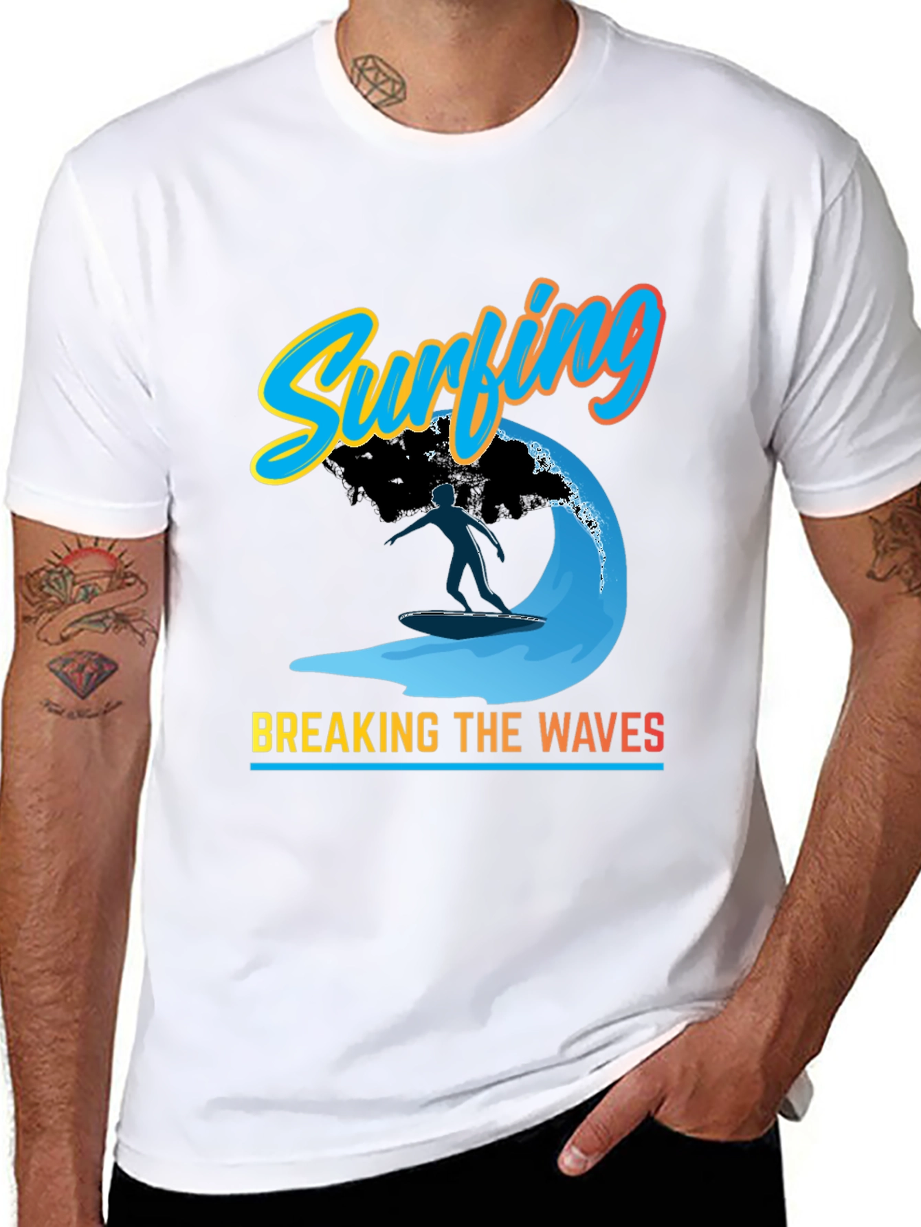 Surfing Breaking Waves Black T-Shirt