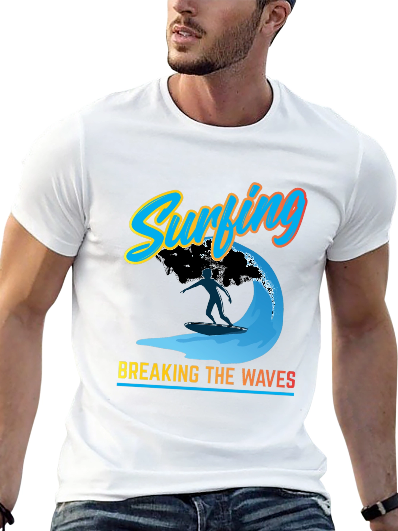 Surfing Breaking Waves Black T-Shirt