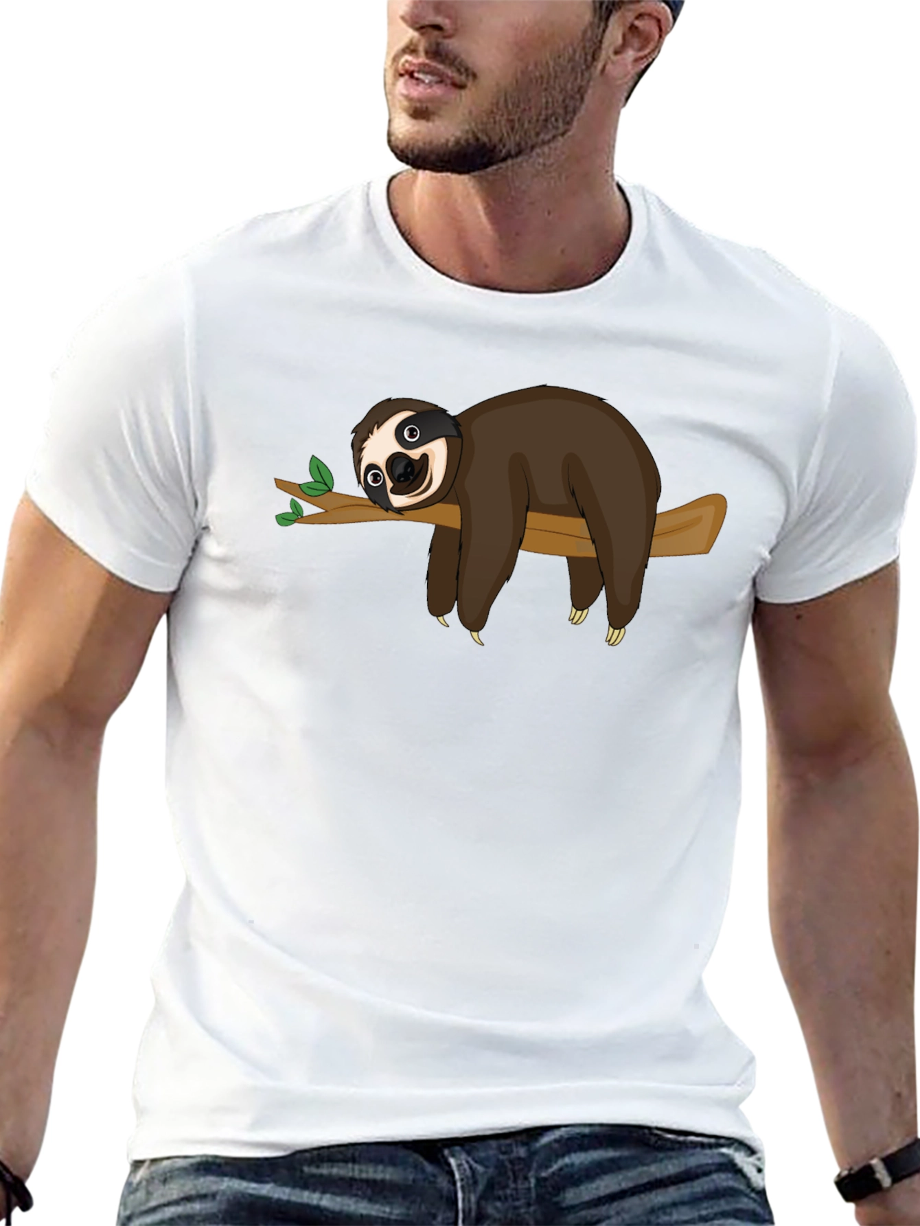 Sloth on Branch Graphic T-Shirt - Relaxed Style