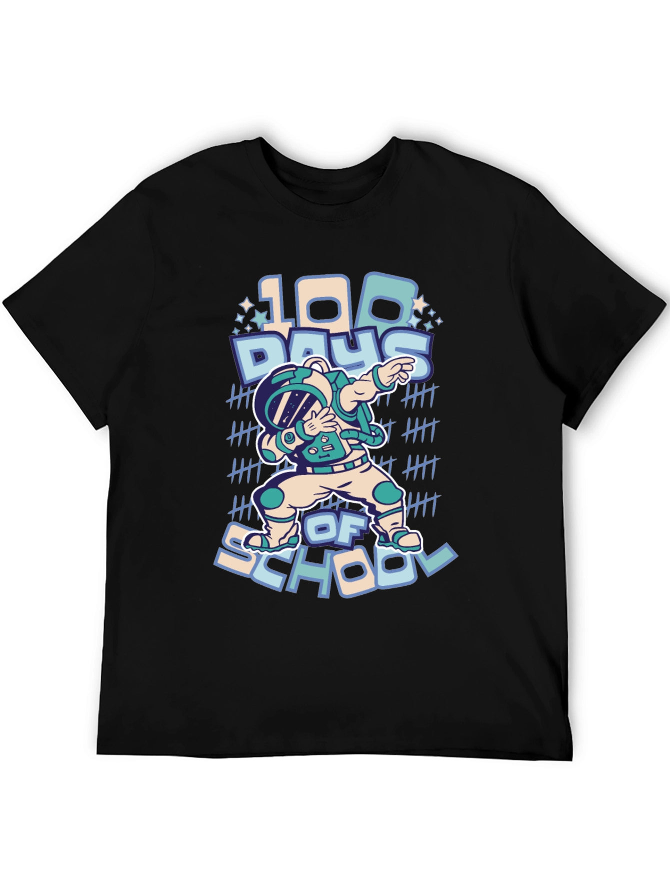 100 Days of School Dab Astronaut Black T-Shirt