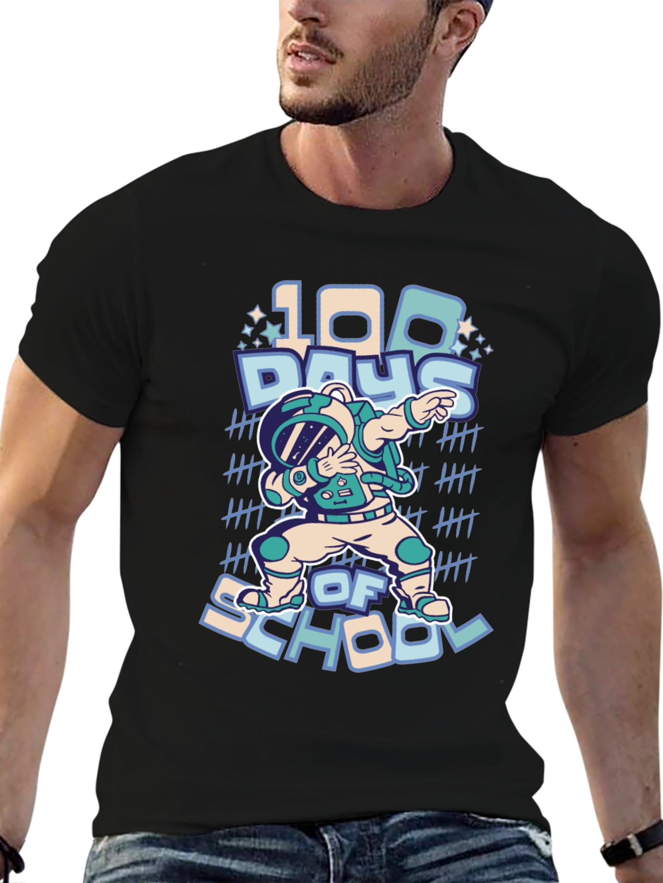 100 Days of School Dab Astronaut Black T-Shirt