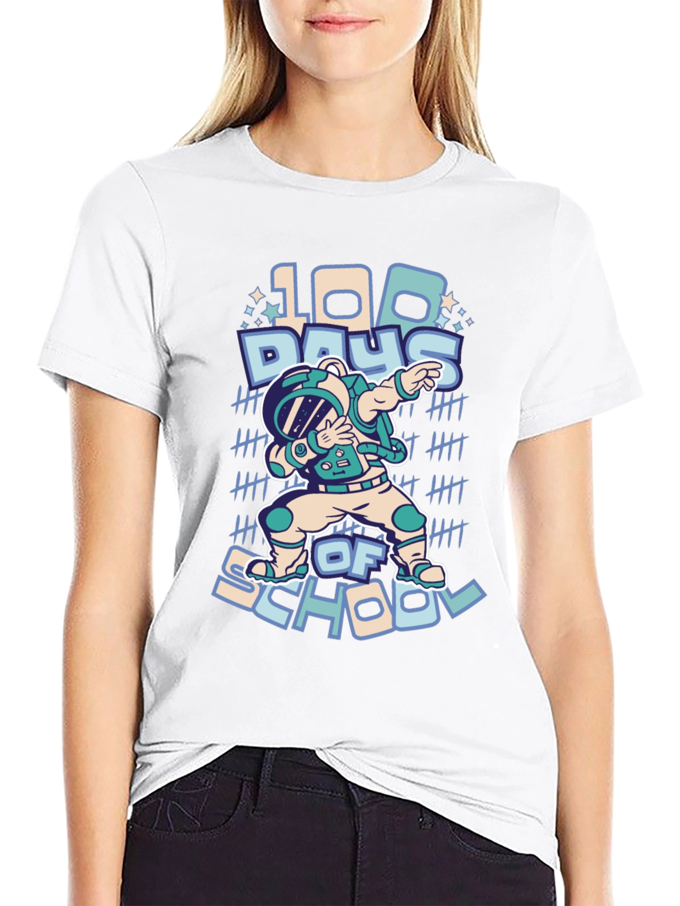 100 Days of School Dab Astronaut Black T-Shirt