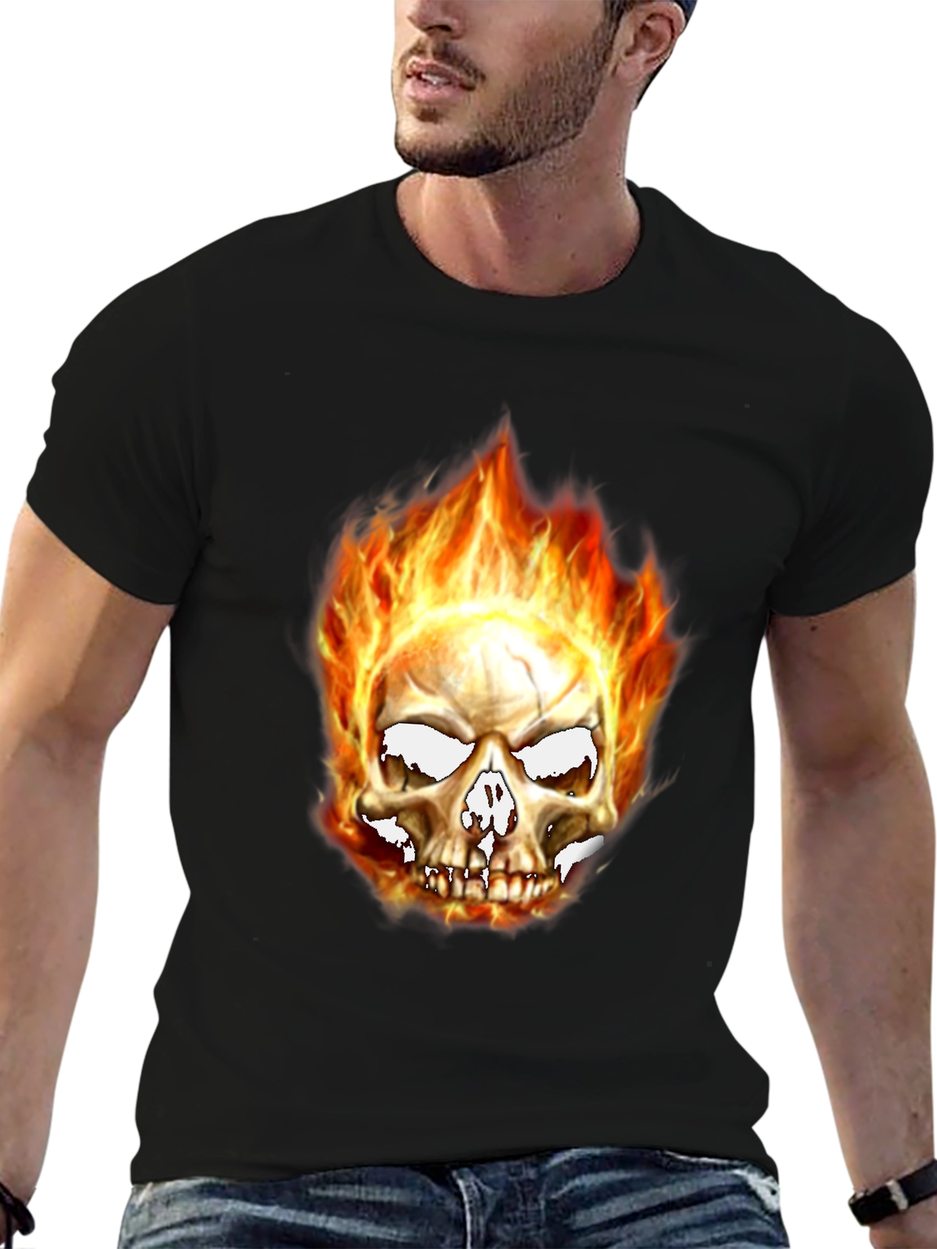 Flaming Skull Graphic Tee - Black T-Shirt