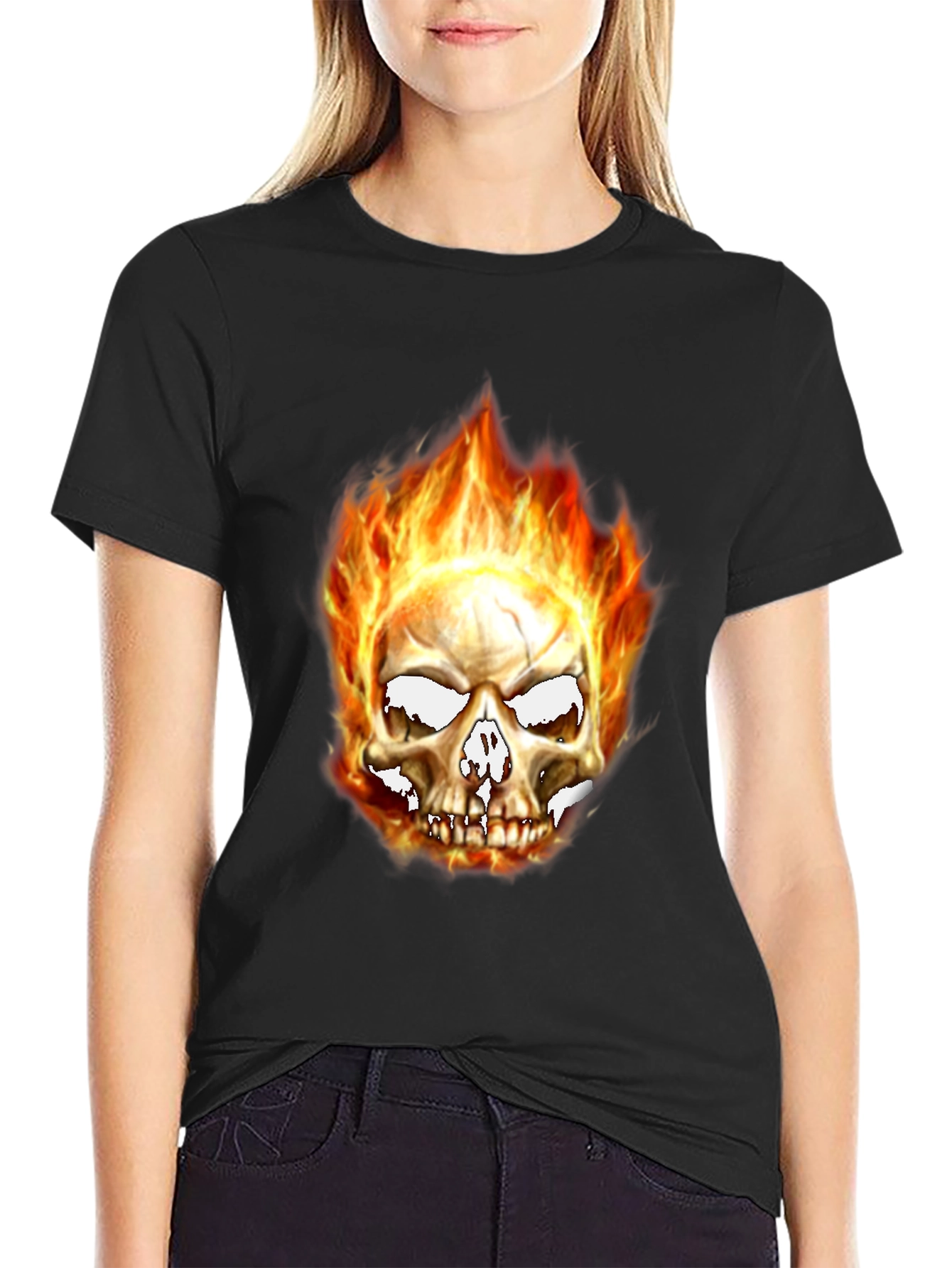 Flaming Skull Graphic Tee - Black T-Shirt