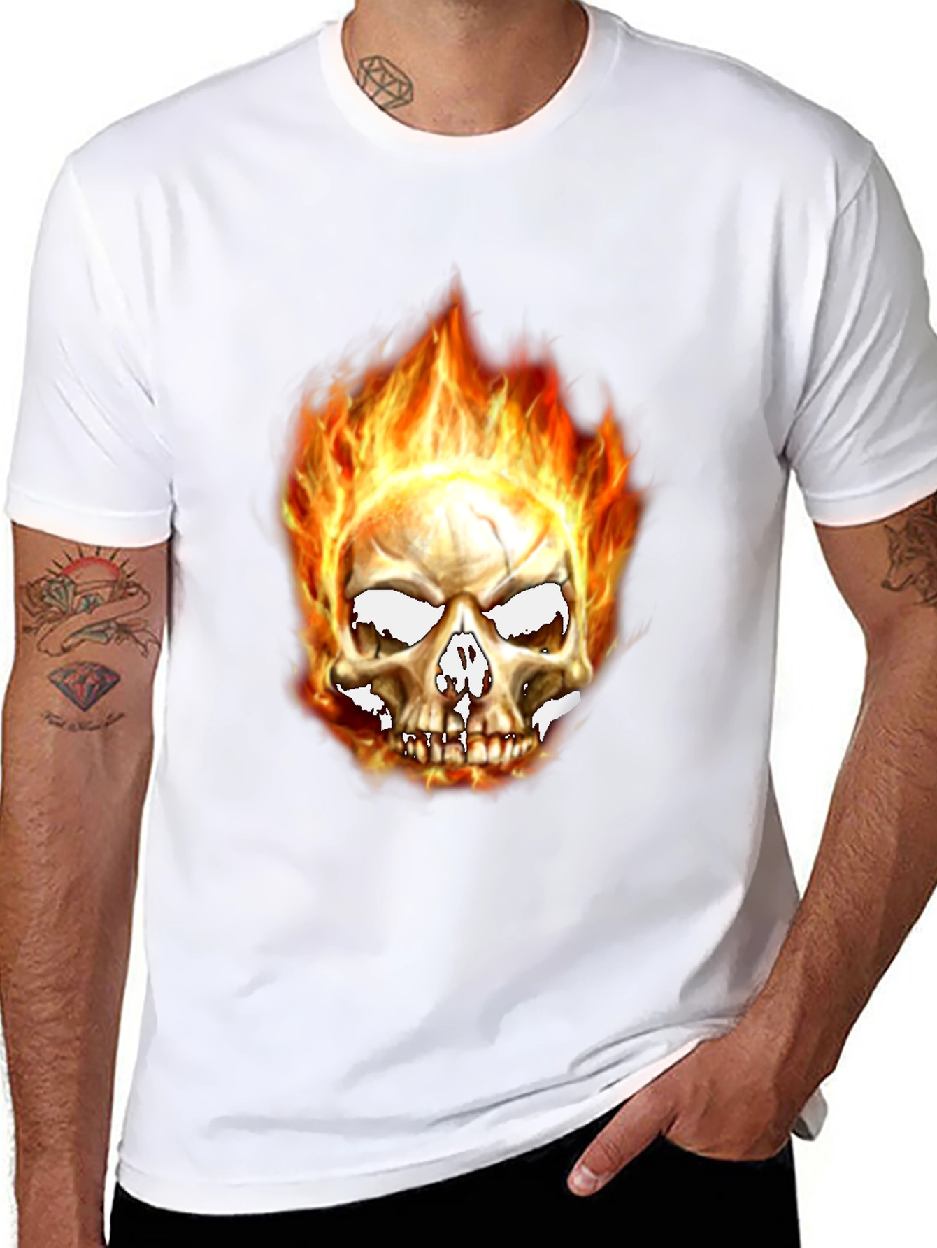 Flaming Skull Graphic Tee - Black T-Shirt