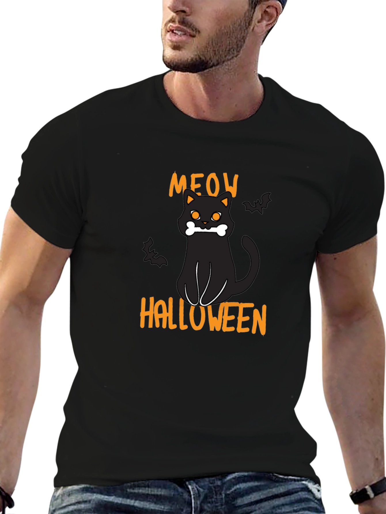 Halloween Meow Black Cat Graphic T-Shirt