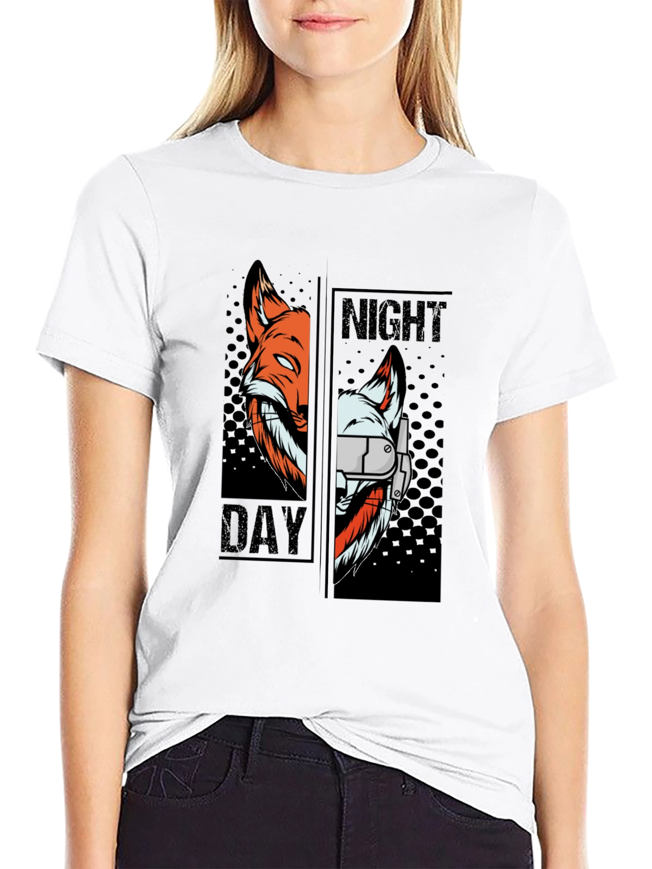 Day & Night Fox Graphic Tee - Cool Design
